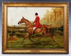 George Paice, siglo XIX, óleo, caballo y jinete con perros