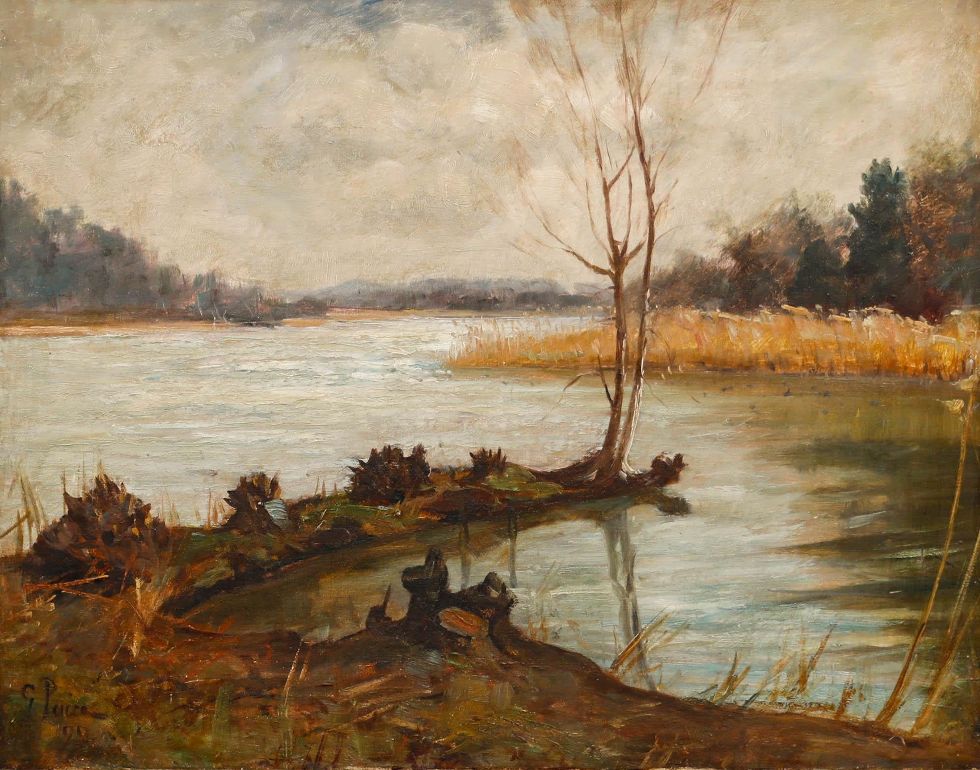 George Thomas Paice (1854-1925) - Olio del 1899, Veduta del lago - Painting di George Paice