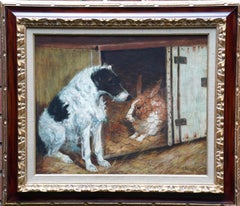 Portrait of Dog and Rabbit Friends - British animal art oil painting friendship