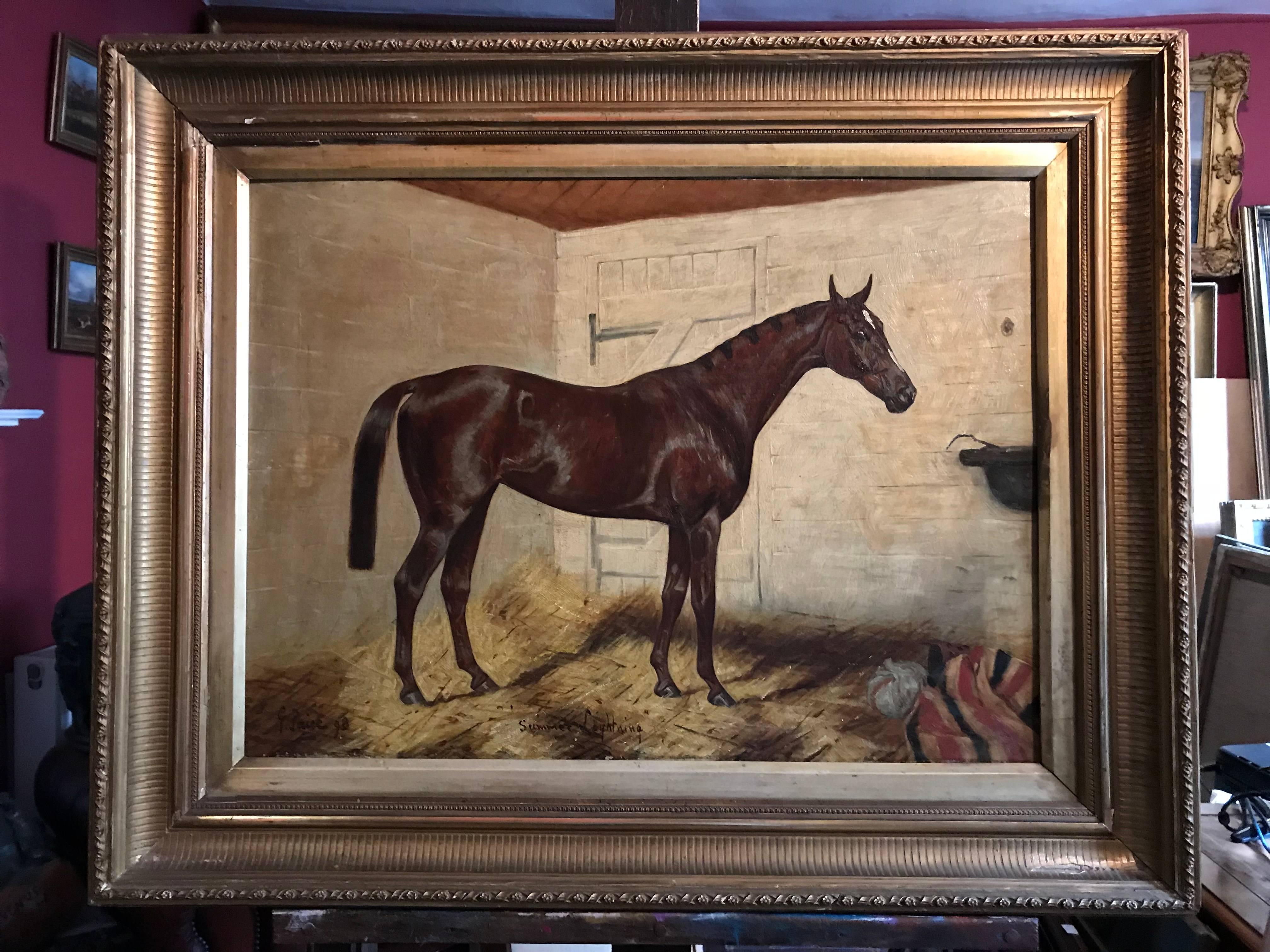 Summer Lightning - Very Large English Equestrian Oil - Painting by George Paice