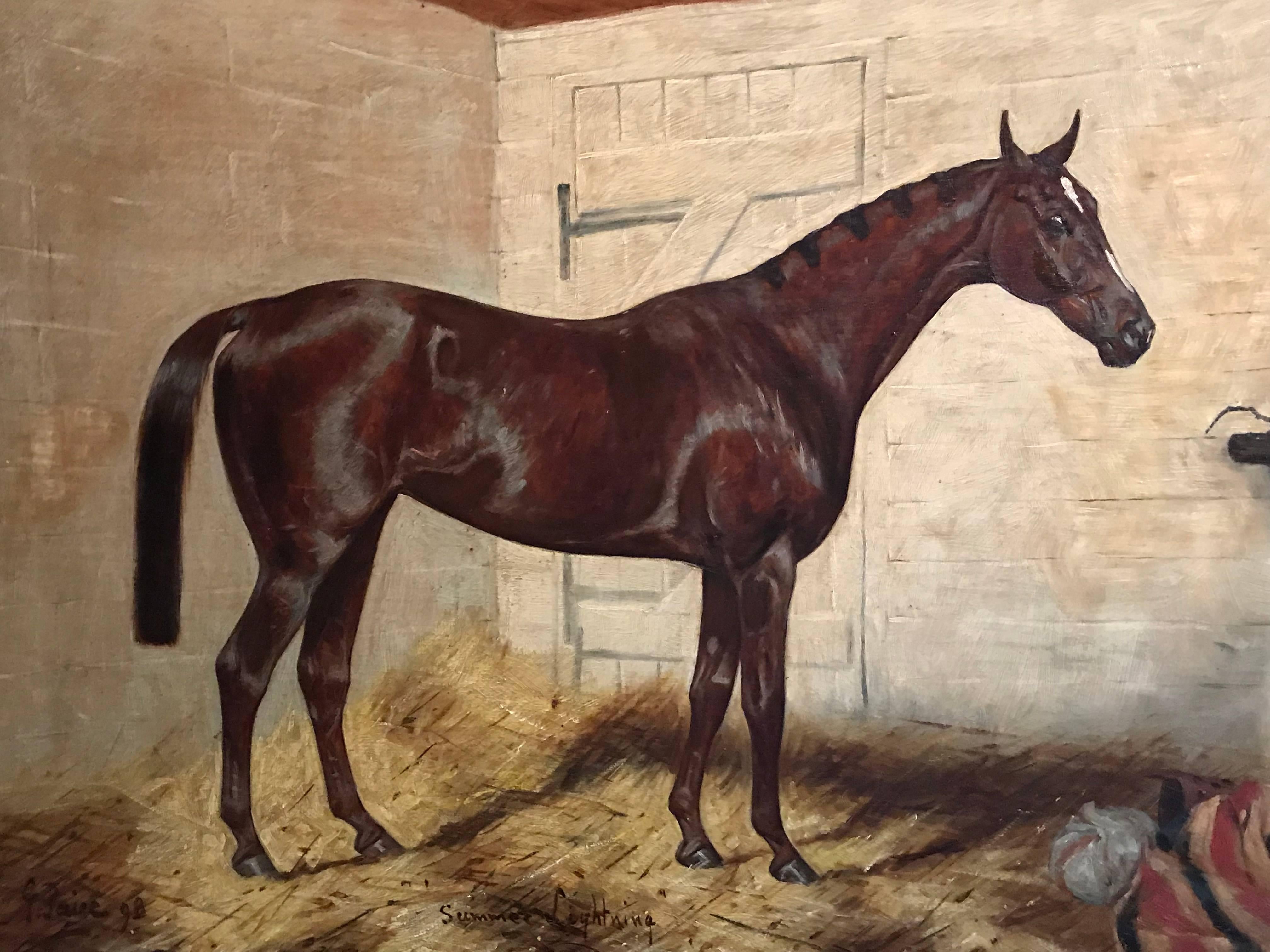 Summer Lightning - Very Large English Equestrian Oil - Victorian Painting by George Paice