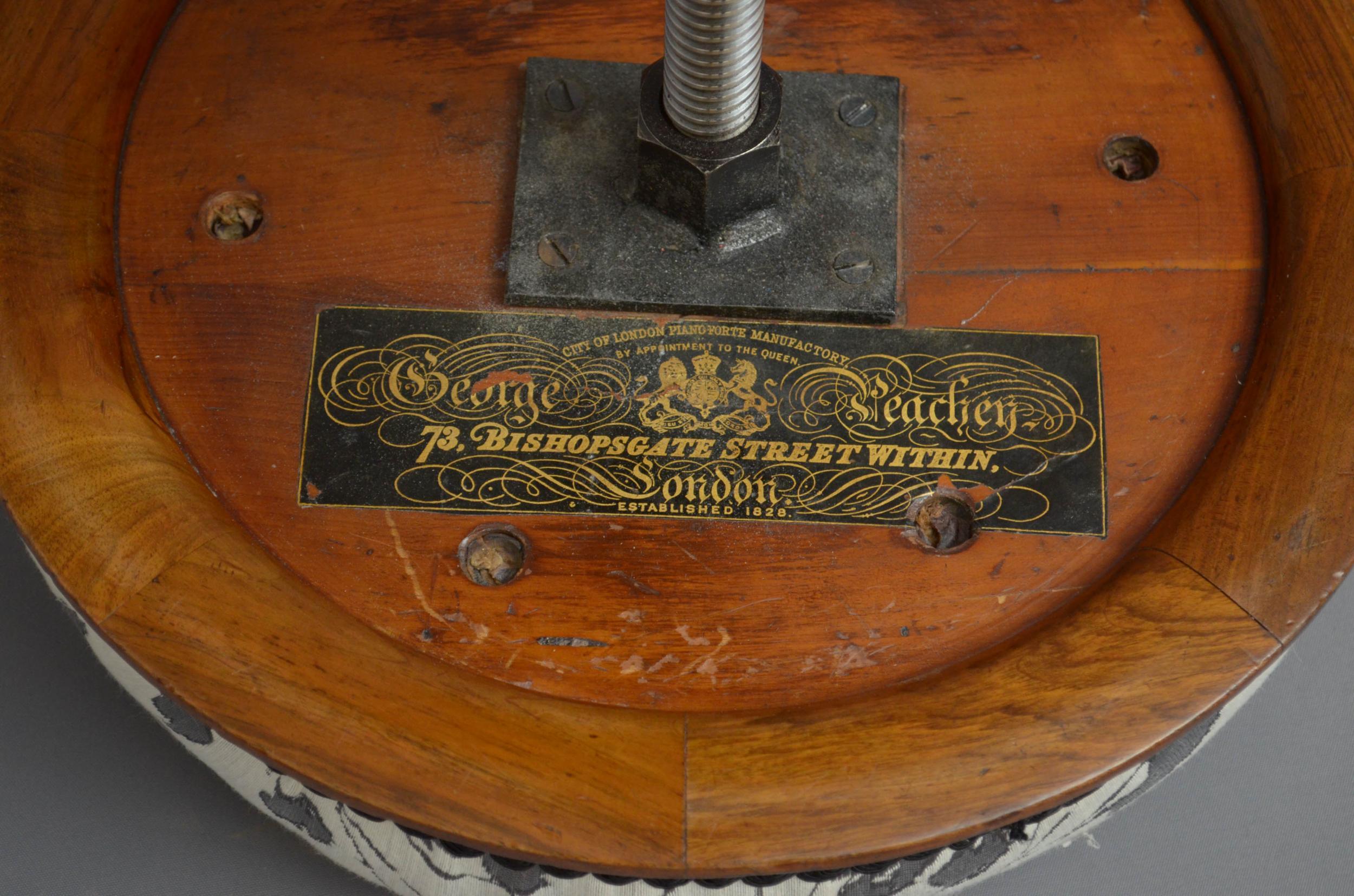 George Peachey Victorian Walnut Piano Stool 5