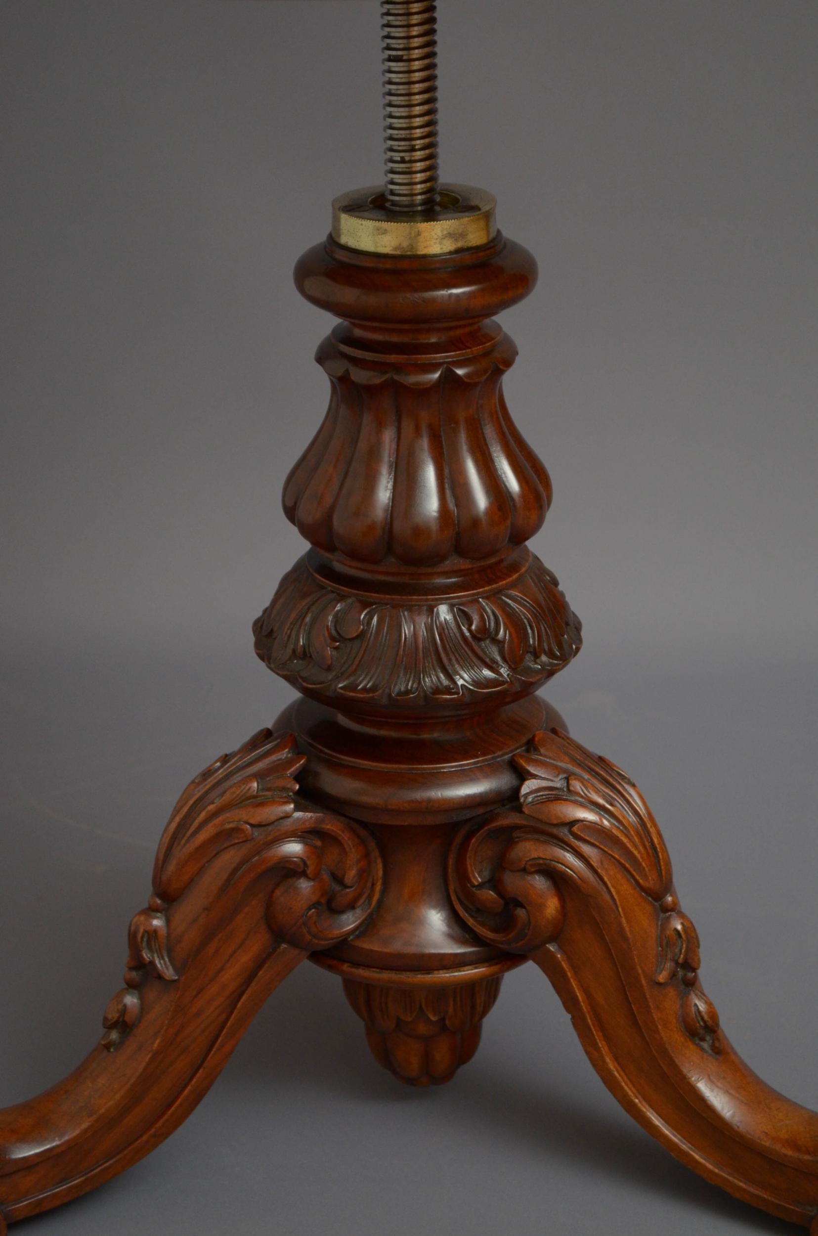 19th Century George Peachey Victorian Walnut Piano Stool