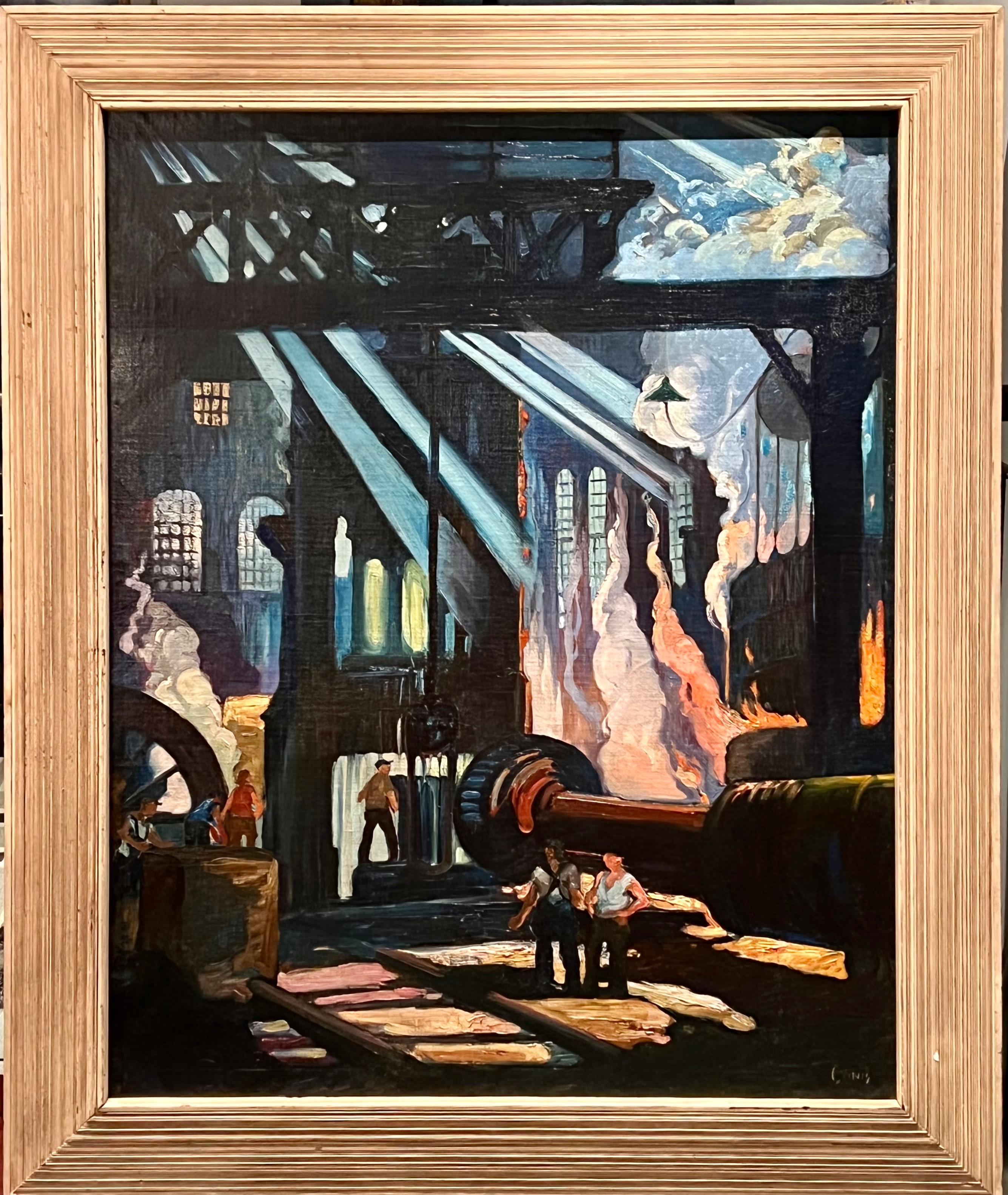 Industrial Mid-20th Century WPA Modern Men Working American Scene Social Realism - Painting by George Pearse Ennis