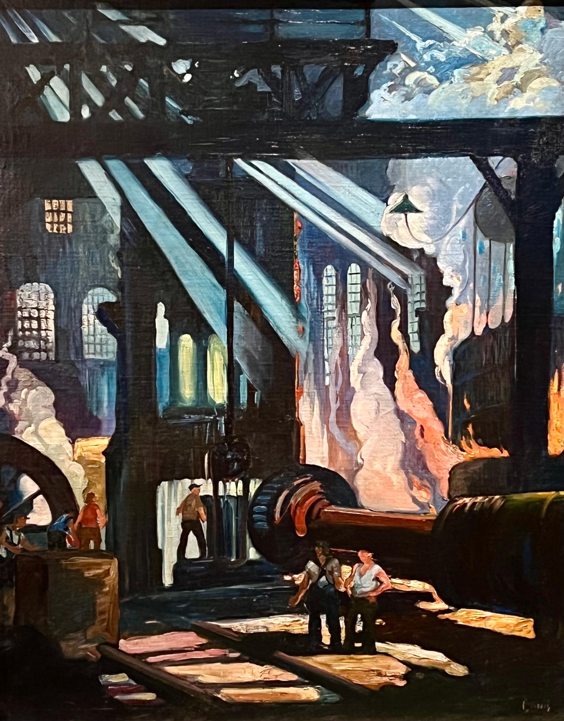 George Pearse Ennis Interior Painting - Industrial Mid-20th Century WPA Modern Men Working American Scene Social Realism