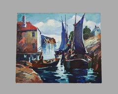 George Pearse Ennis (1884-1936) Oil on Canvas of Harbor Scene "Silvery Light"