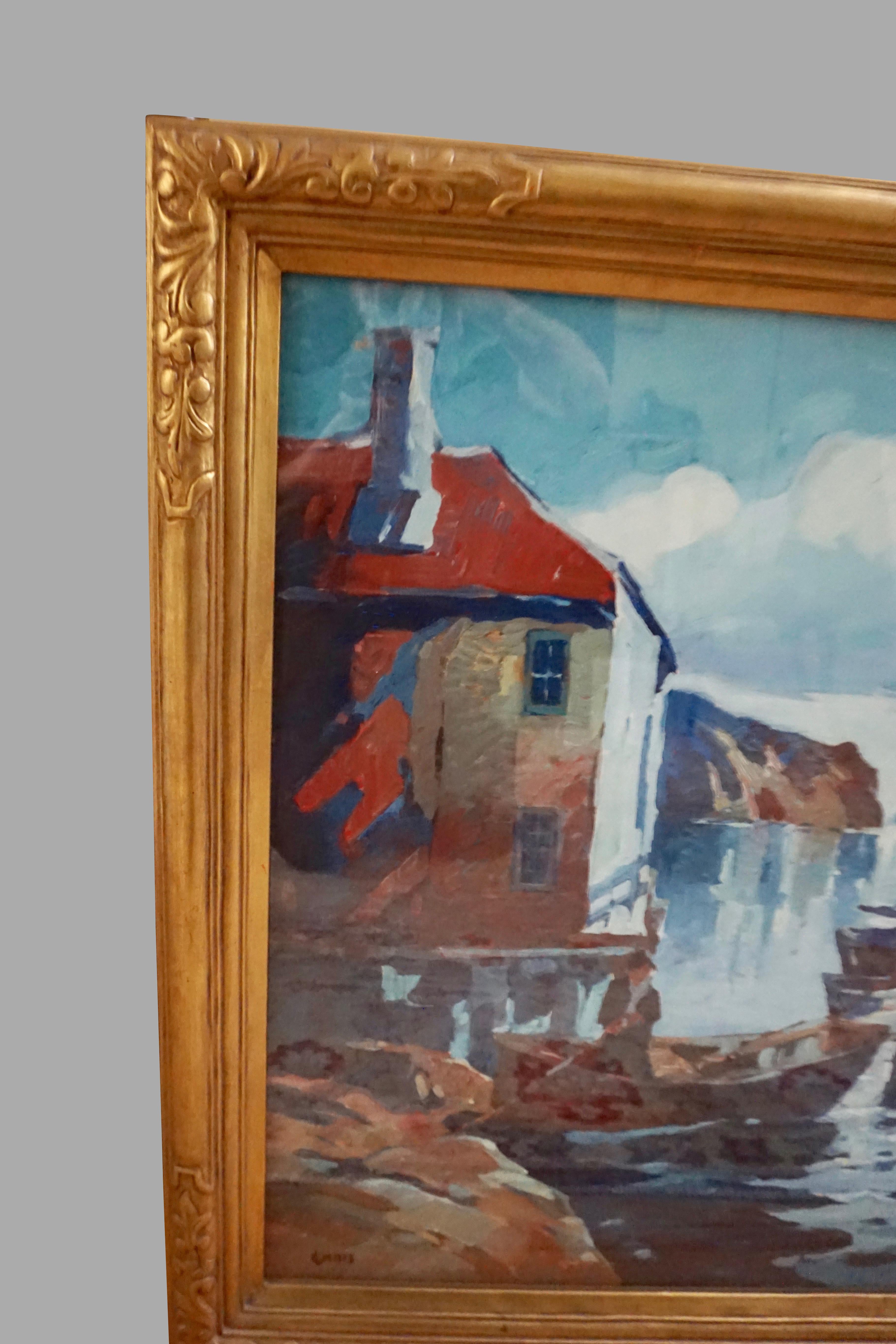 George Pearse Ennis (1884-1936) Oil on Canvas of Harbor Scene  