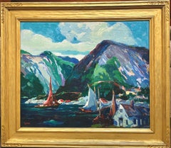 George Ennis oil painting, coastal painting, harbor scene Newfoundland