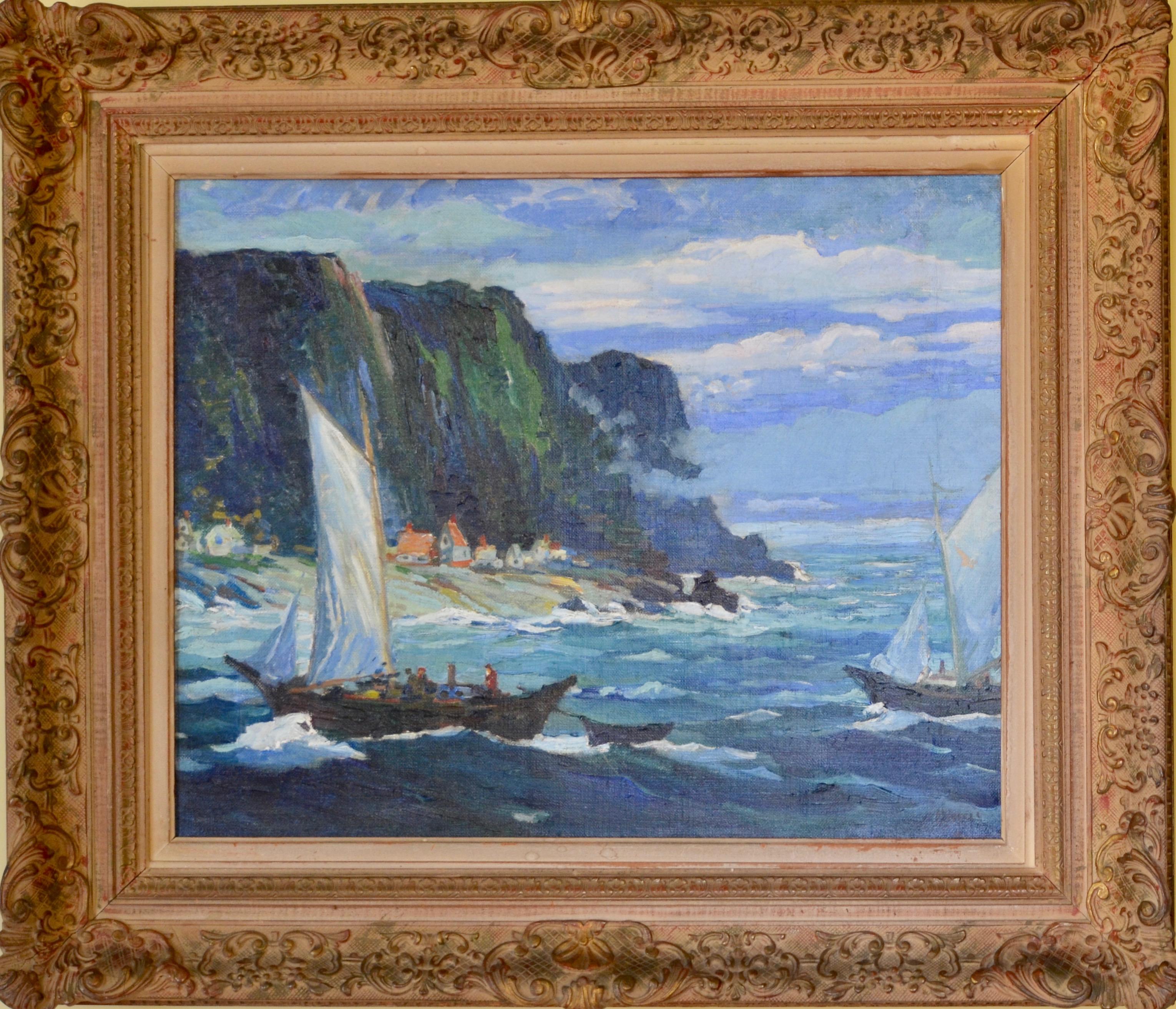 Sailboats Fishing off the Eastport Maine Coast - Fishermen - Sailing Sail Boat  - Painting by George Pearse Ennis