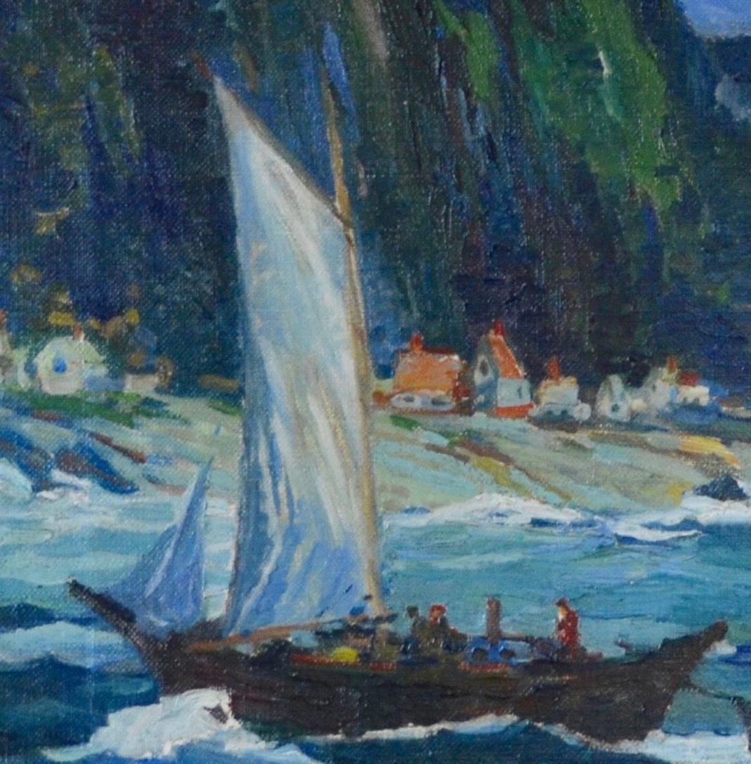 Voiliers pêchent au large de la côte de l'Eastport dans le Maine - pêcheurs - Voiliers - Impressionnisme américain Painting par George Pearse Ennis