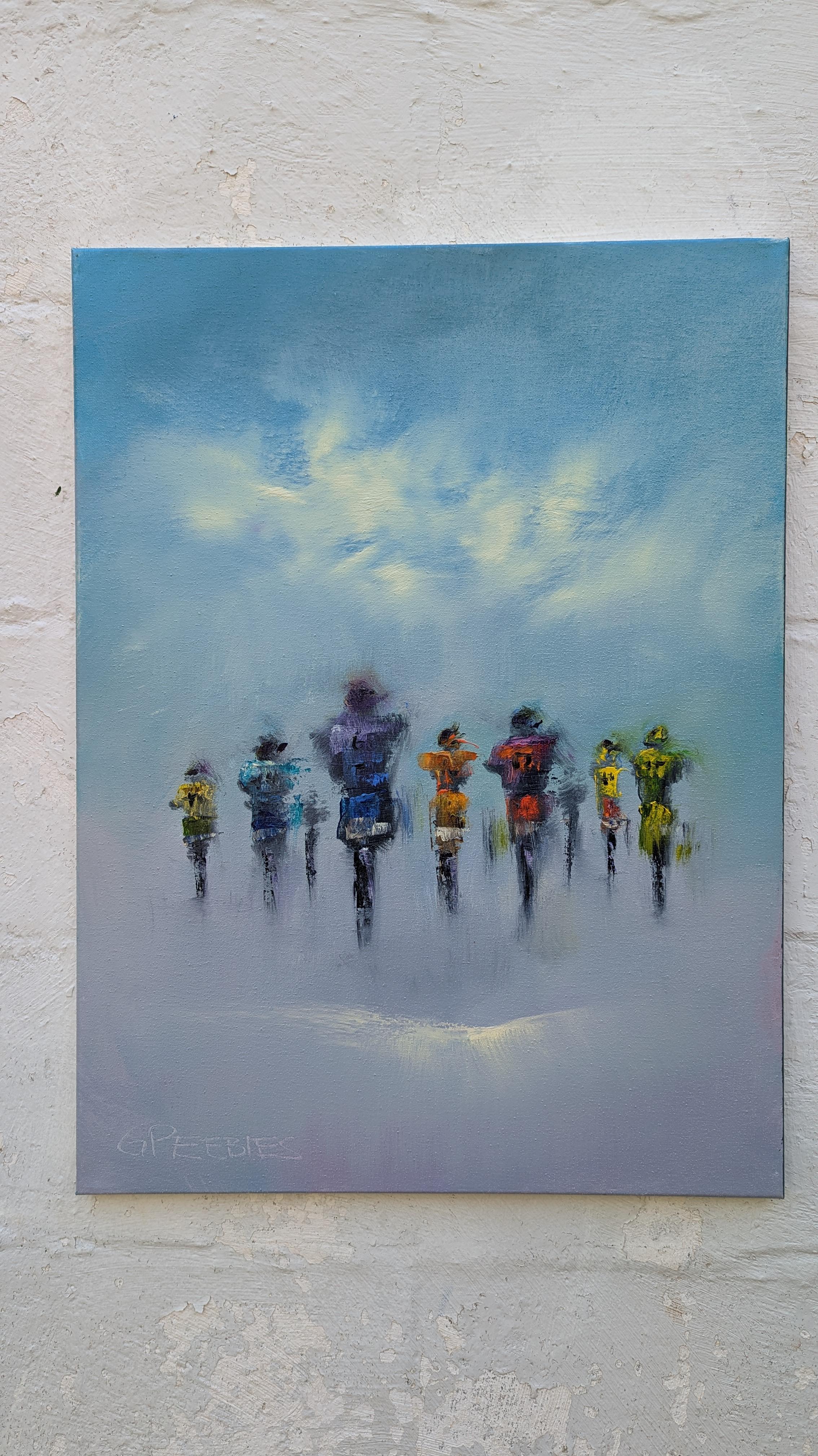 Cross Country , Pittura ad olio astratta - Abstract Painting Blu di George Peebles