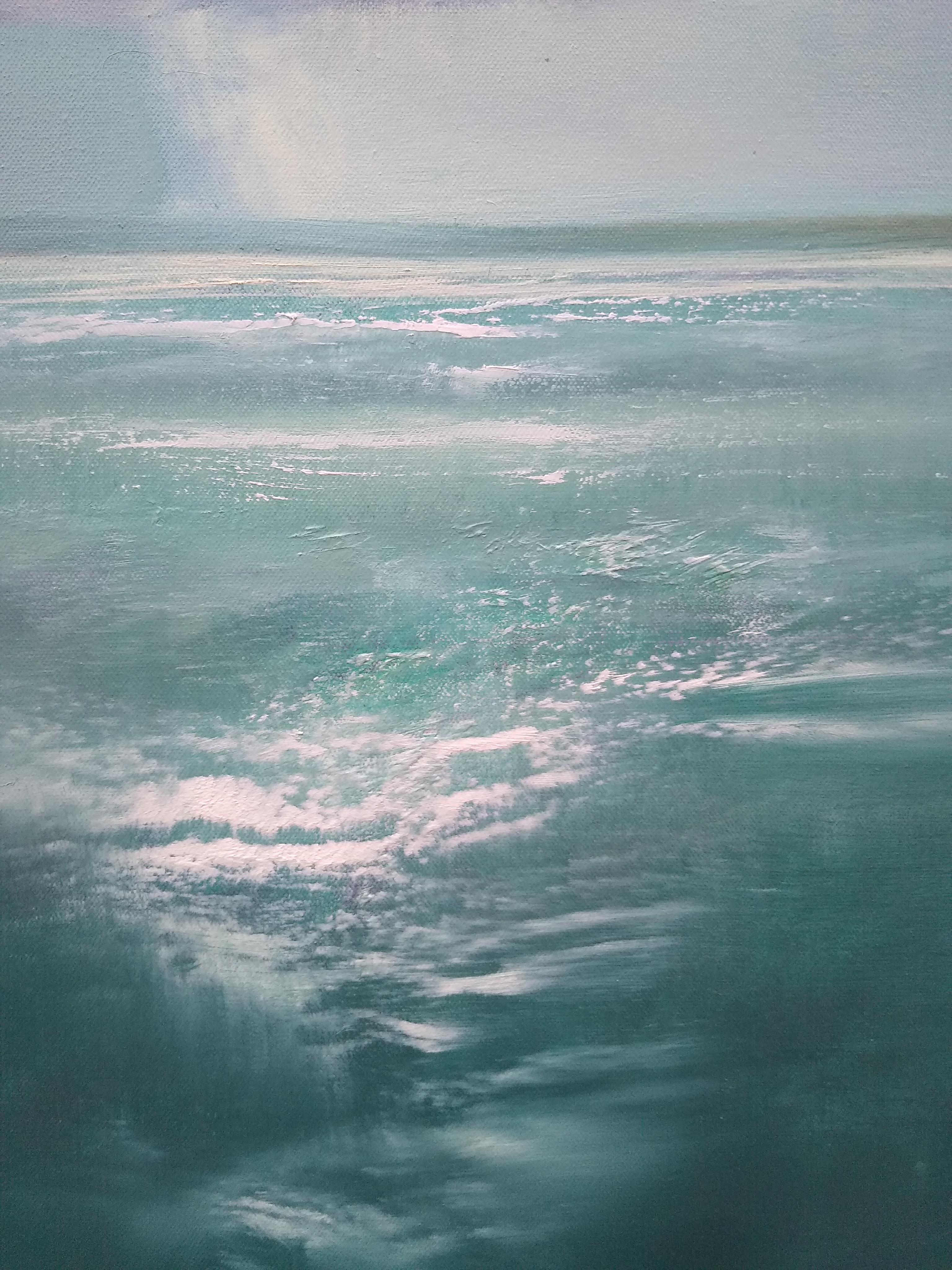 <p>Artist Comments<br>A delicate cloud gently meanders along the horizon in artist George Peebles' ethereal seascape. He displays a striking view of the majestic ocean in a rare moment of calm. The brilliant turquoise hues embody an impression of a
