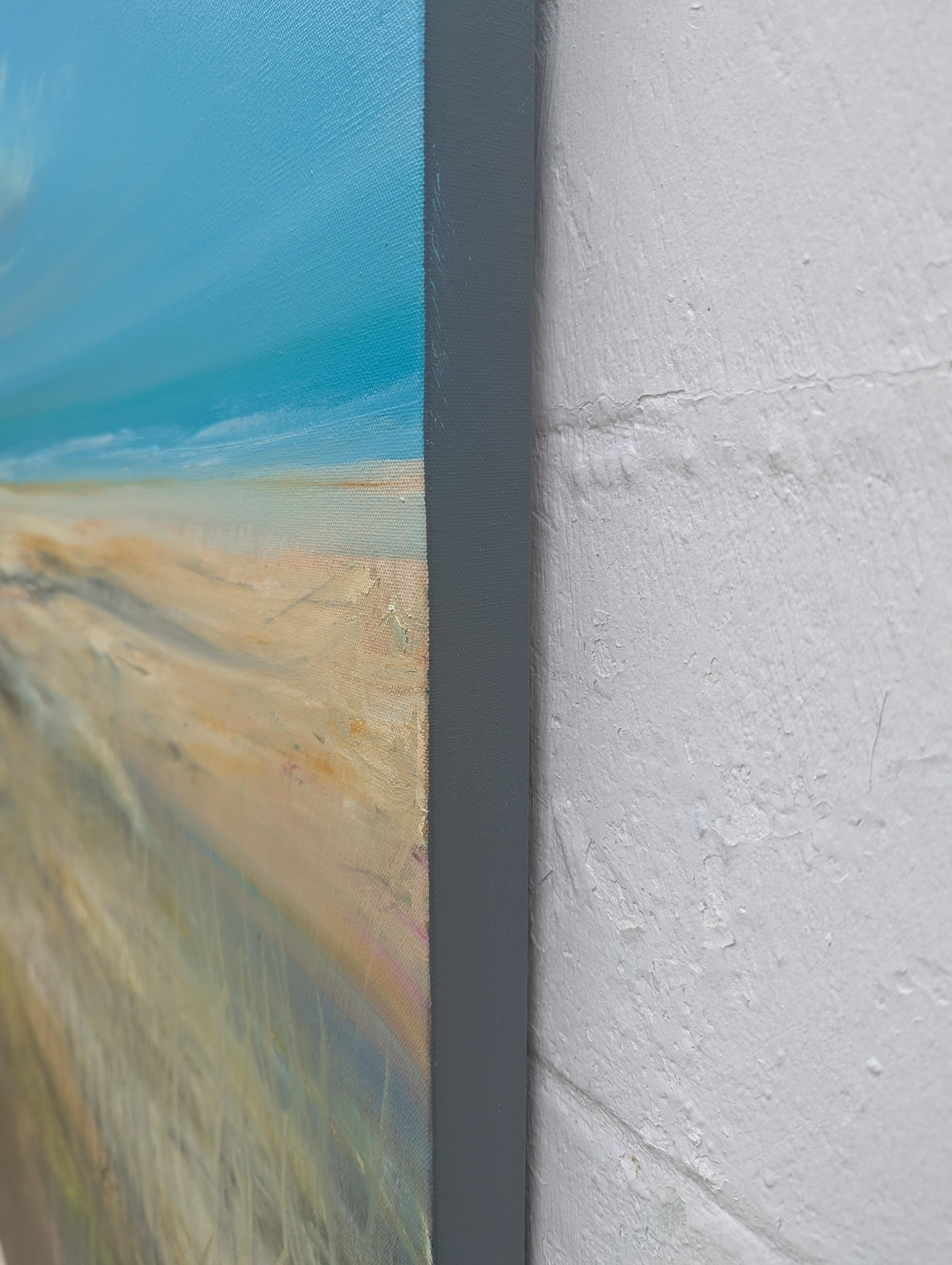 Secluded Beach, Oil Painting - Gray Landscape Painting by George Peebles