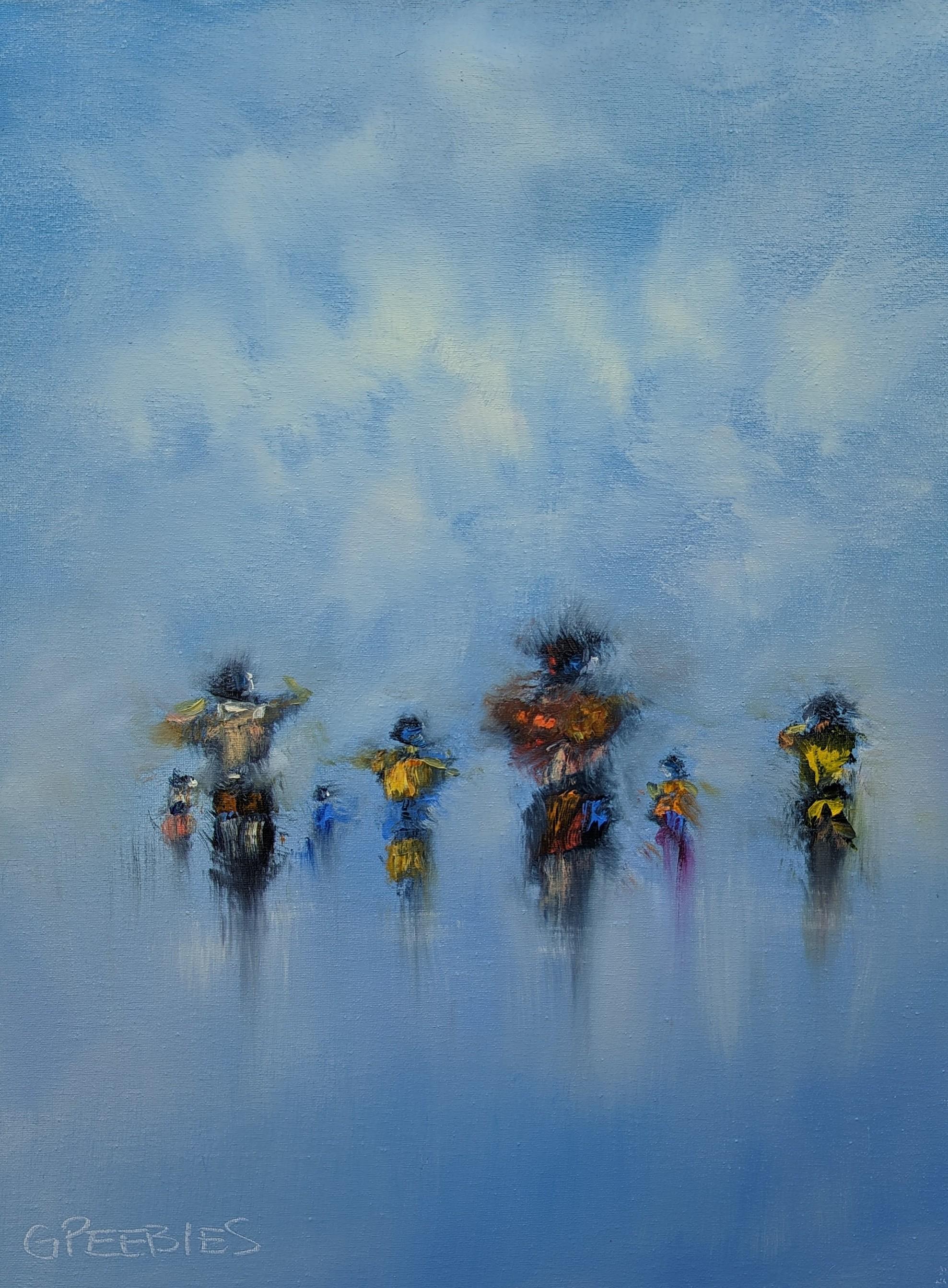 George Peebles Abstract Painting - The Race, Abstract Oil Painting