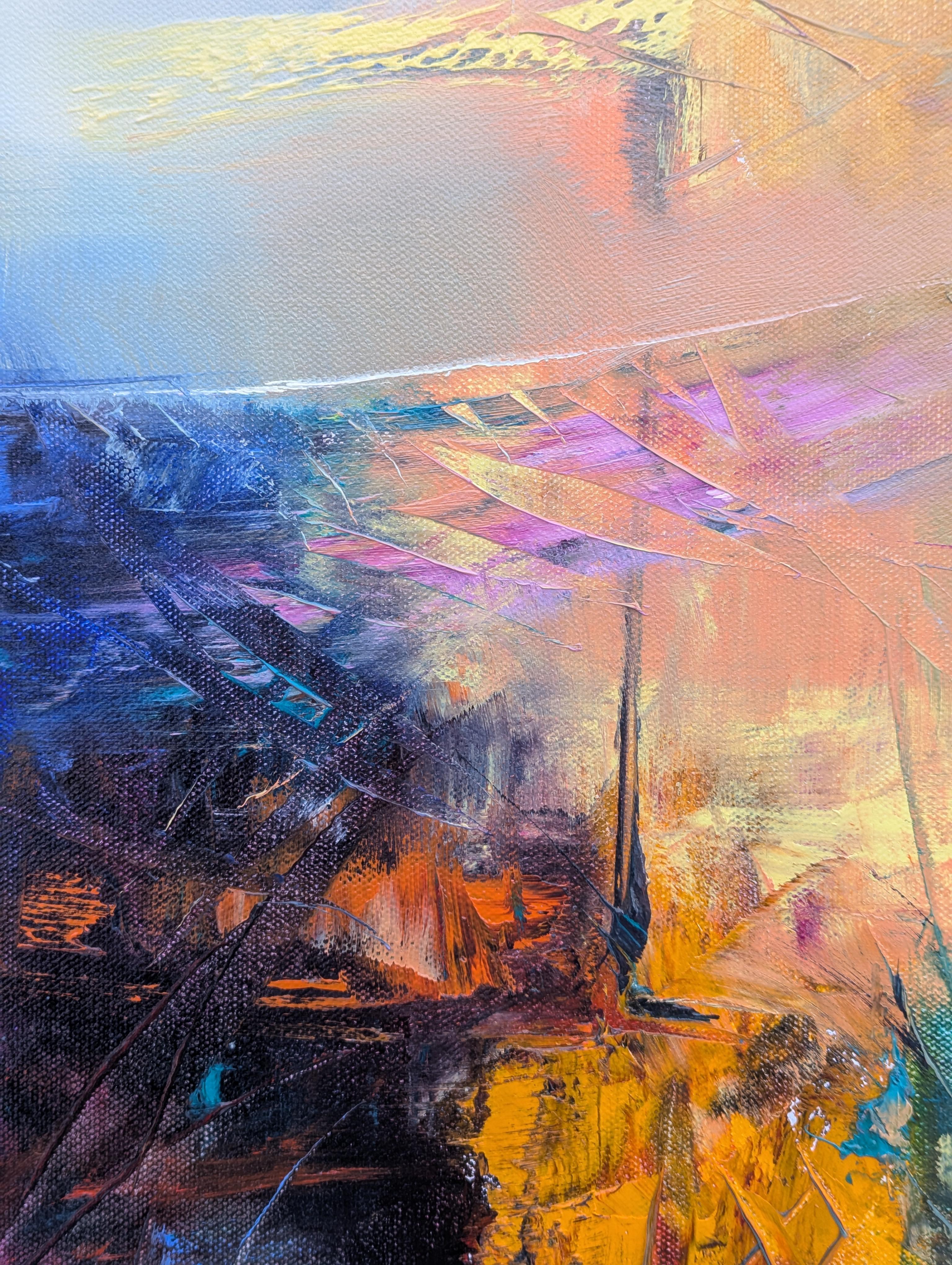 Il solstizio, pittura ad olio astratta - Landscape Painting Grigio di George Peebles