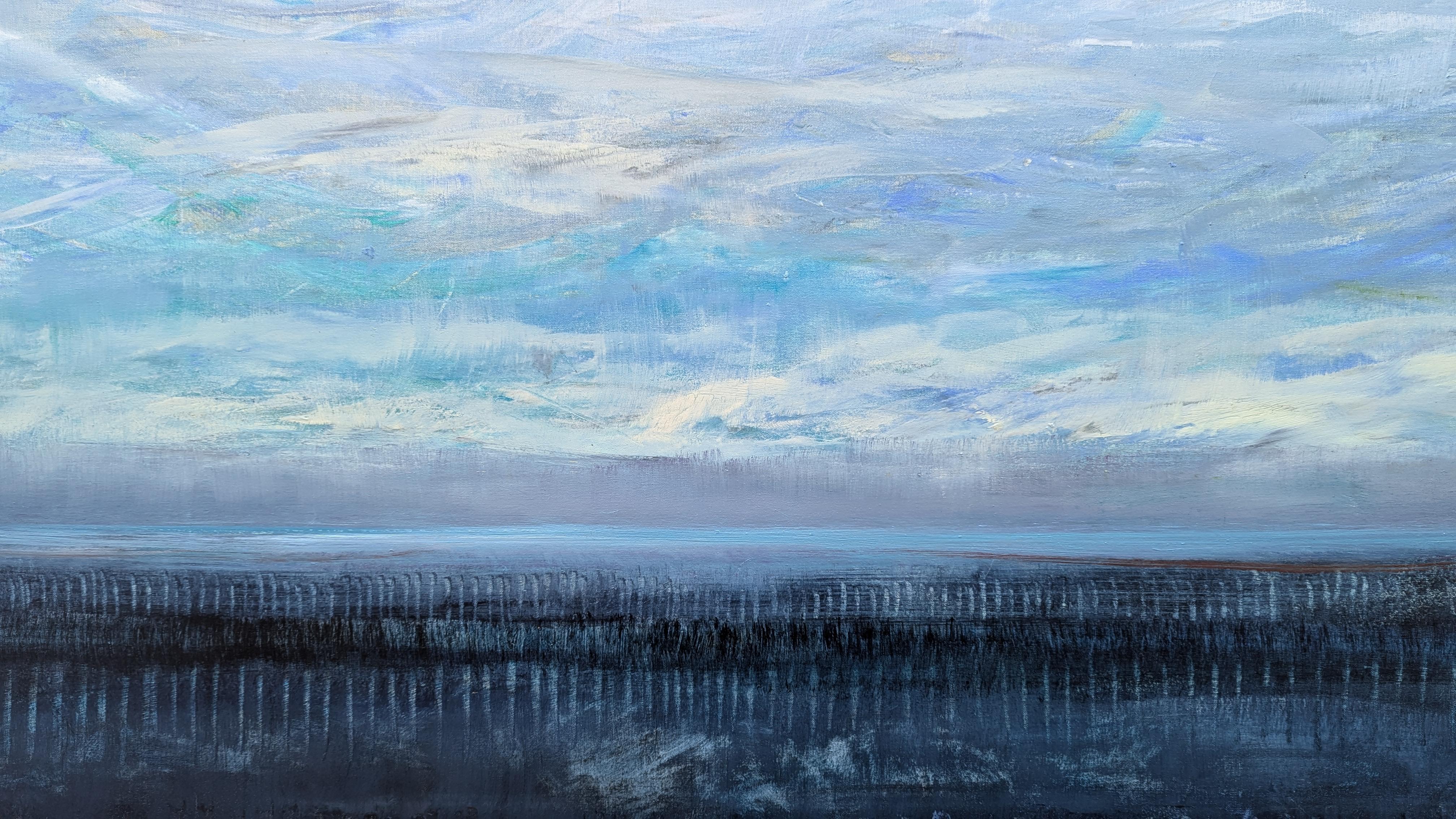 La quiete, pittura ad olio astratta - Abstract Painting Blu di George Peebles