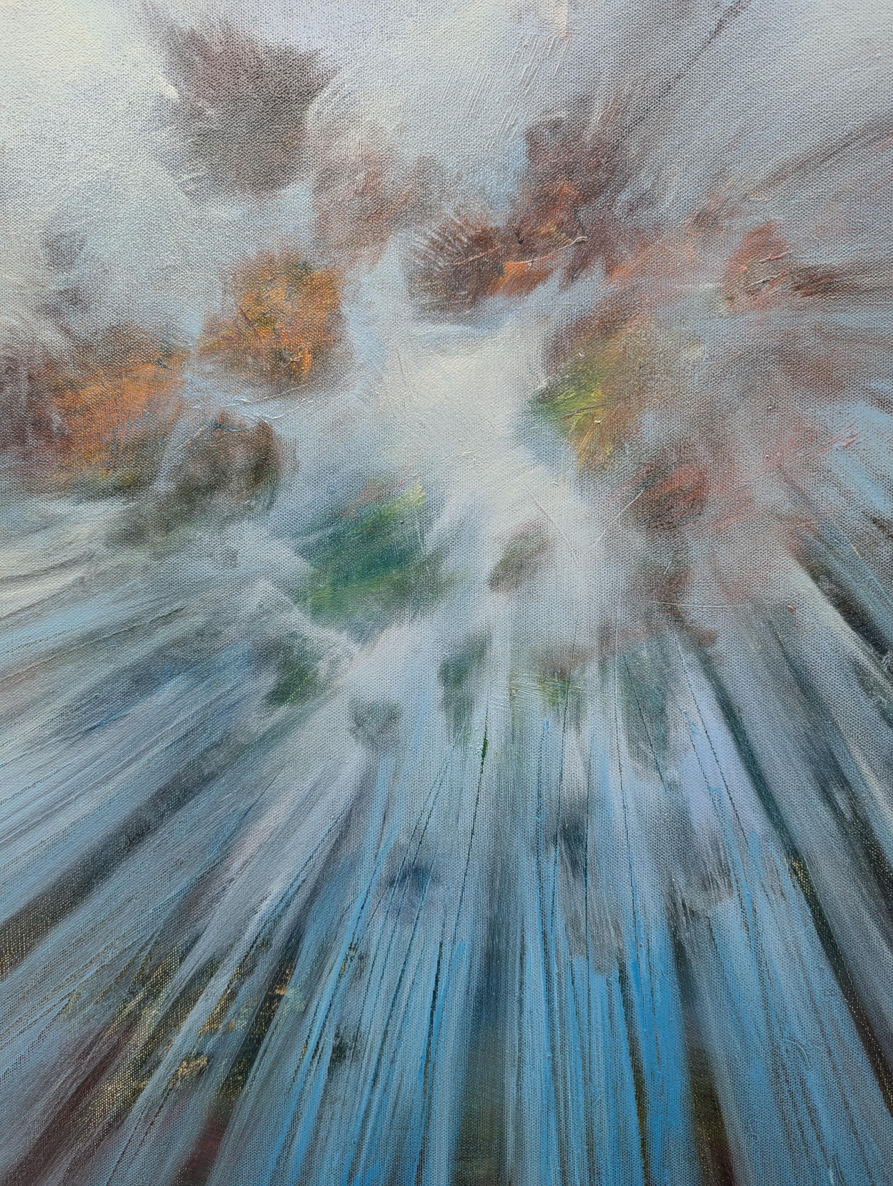 Scène d'arbre, peinture à l'huile abstraite - Gris Abstract Painting par George Peebles