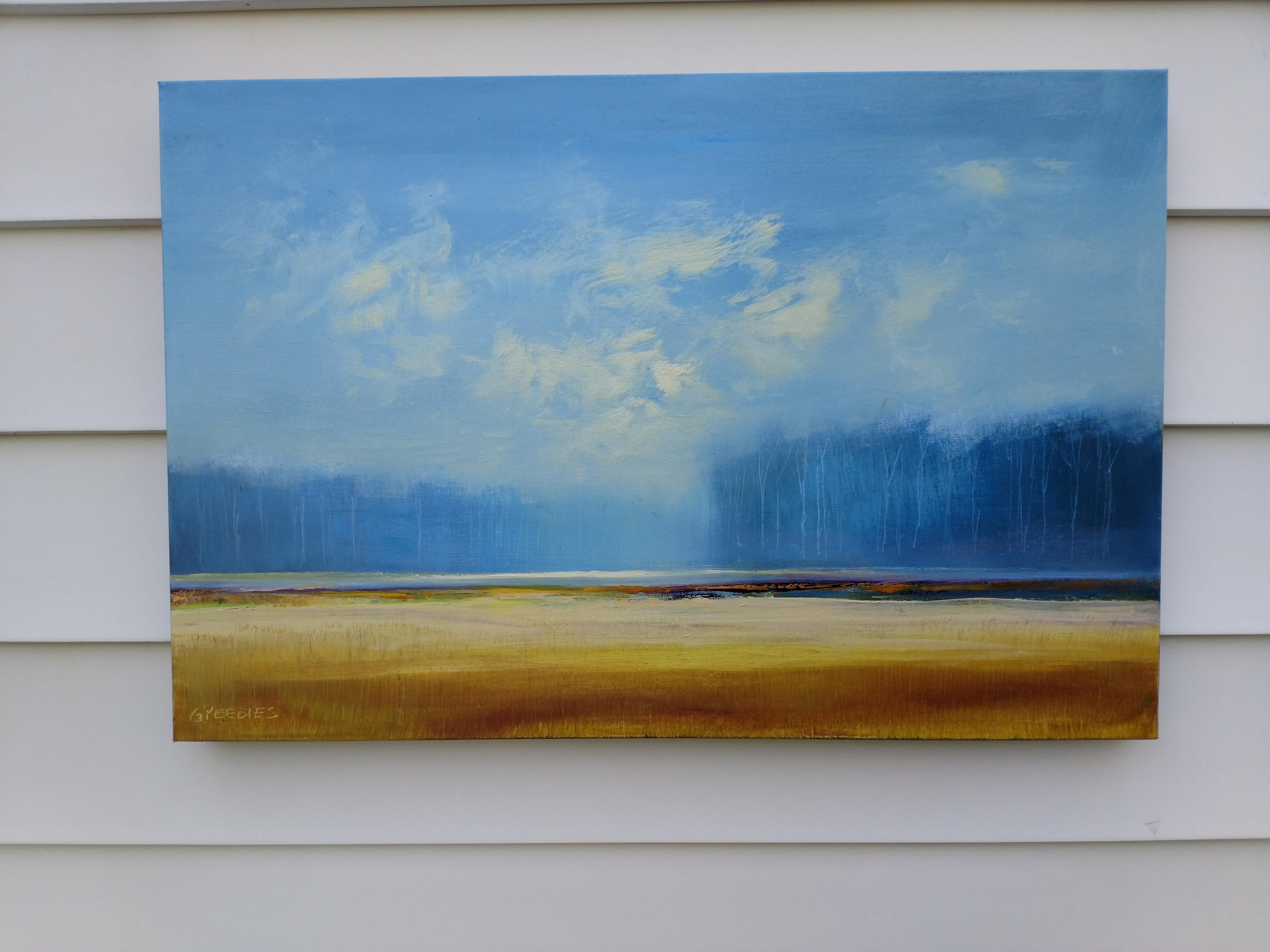 <p>Artist Comments<br> A view of the countryside while driving. Hazy, dream-like sky and late autumn palette. Rapid brushwork in the sky and landscape indicated the movement of the observer. George Peebles is known for his glowing autumn landscapes