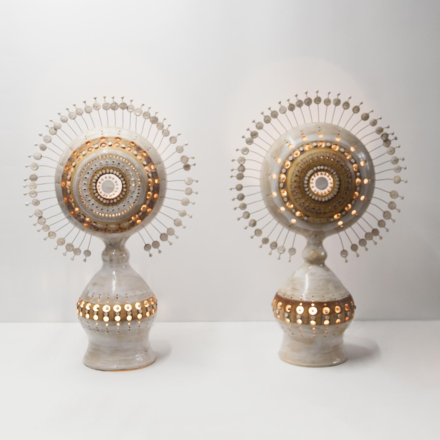 Metal George Pelletier Huge Soleil Table Lamp Set Of Two 1970s For Sale