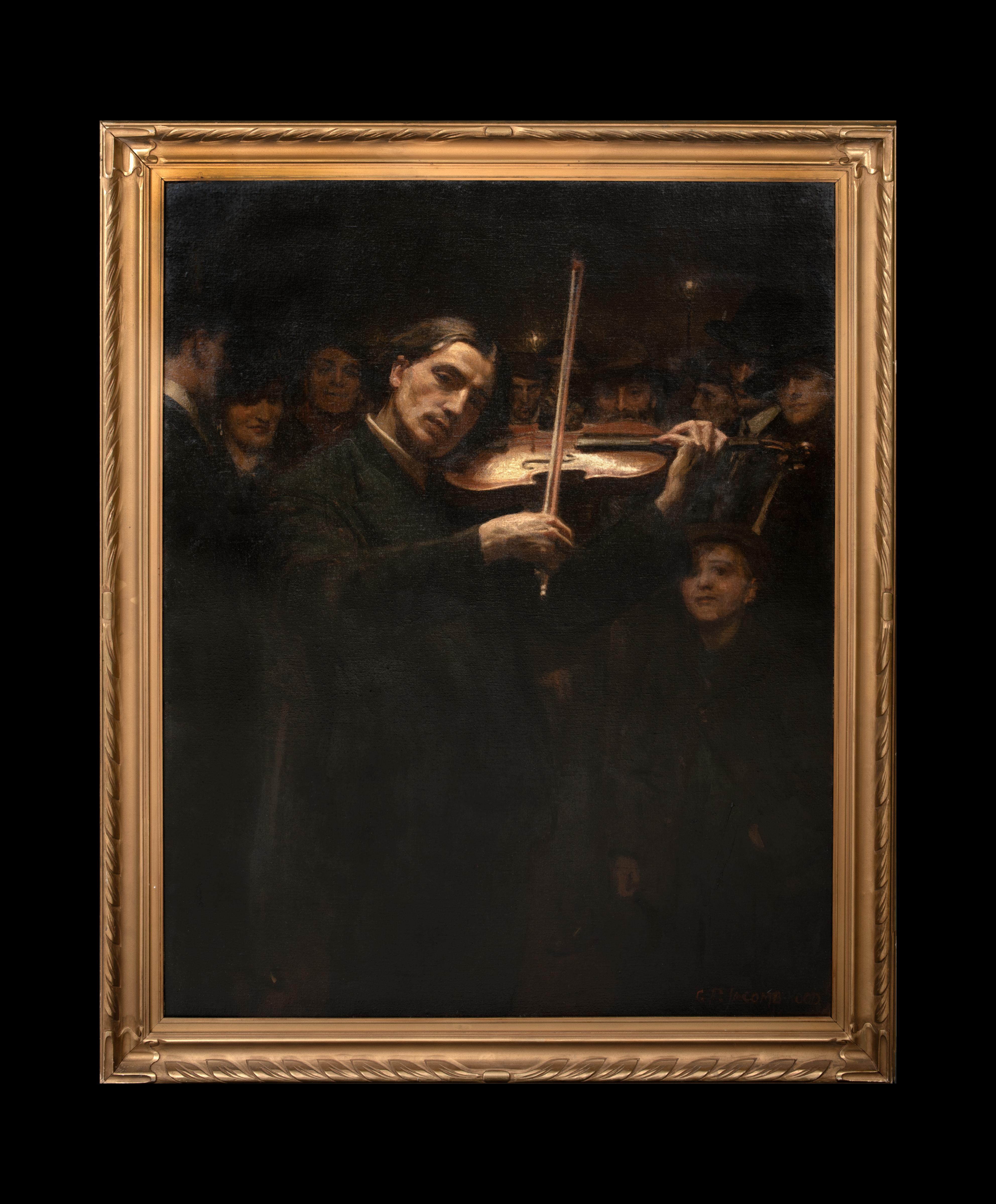 Il violinista a lume di candela, del 1914  George Percy JACOMB-HOOD (1857-1929) - Painting di George Percy Jacomb-Hood