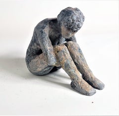 "Alex Withdrawn" Figurative Sculpture, Blue, Grey - Unique Multiples