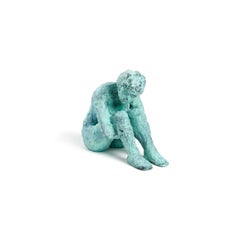 "Alex Withdrawn" Figurative Sculpture, Blue, Green - Unique Multiples