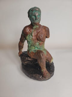 "Alex at Jock's" Nude Figurative Sculpture, Brown, Green