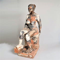 "Erika Enthroned" Nude Figurative Sculpture, Grey, White, Clay