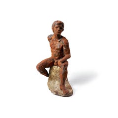 "Litigator at Rest" Nude Figurative Medium Sculpture, Red, Gray
