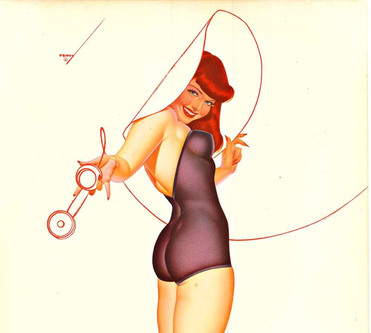 Pin-Up original - Llamada telefónica chica pin-up vintage con respaldo de lino. - Print de George Petty