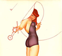 Original Pin-Up - Telephone Call linen backed vintage pinup girl.