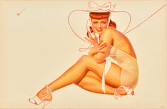 Original Vintage Poster Pin Up Lady Telephone Hat George Petty Girls Model Nude