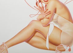 Redhead on Telephone, Photorealist Offset Lithograph by George Petty