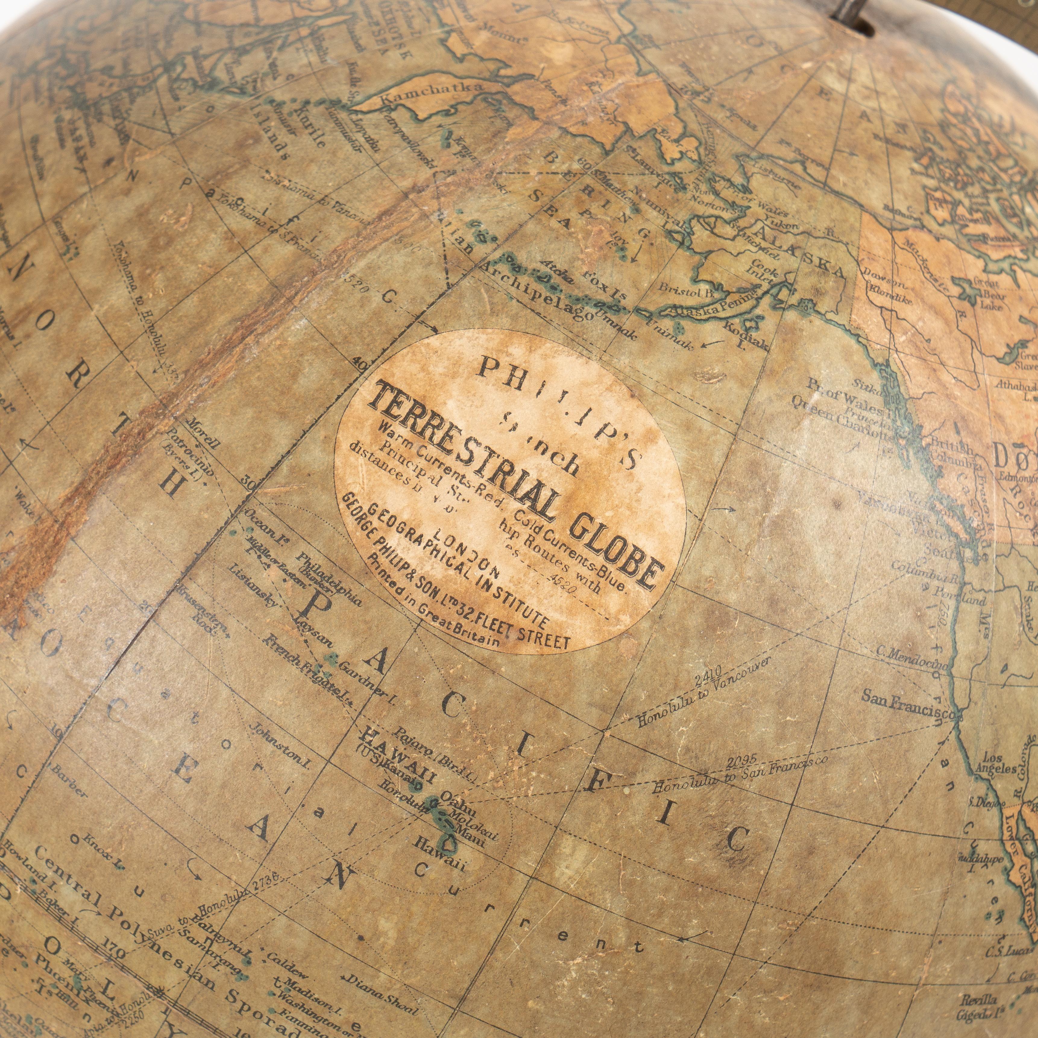 Early 20th Century George Philip & Son English Terrestrial Globe on Original Stand