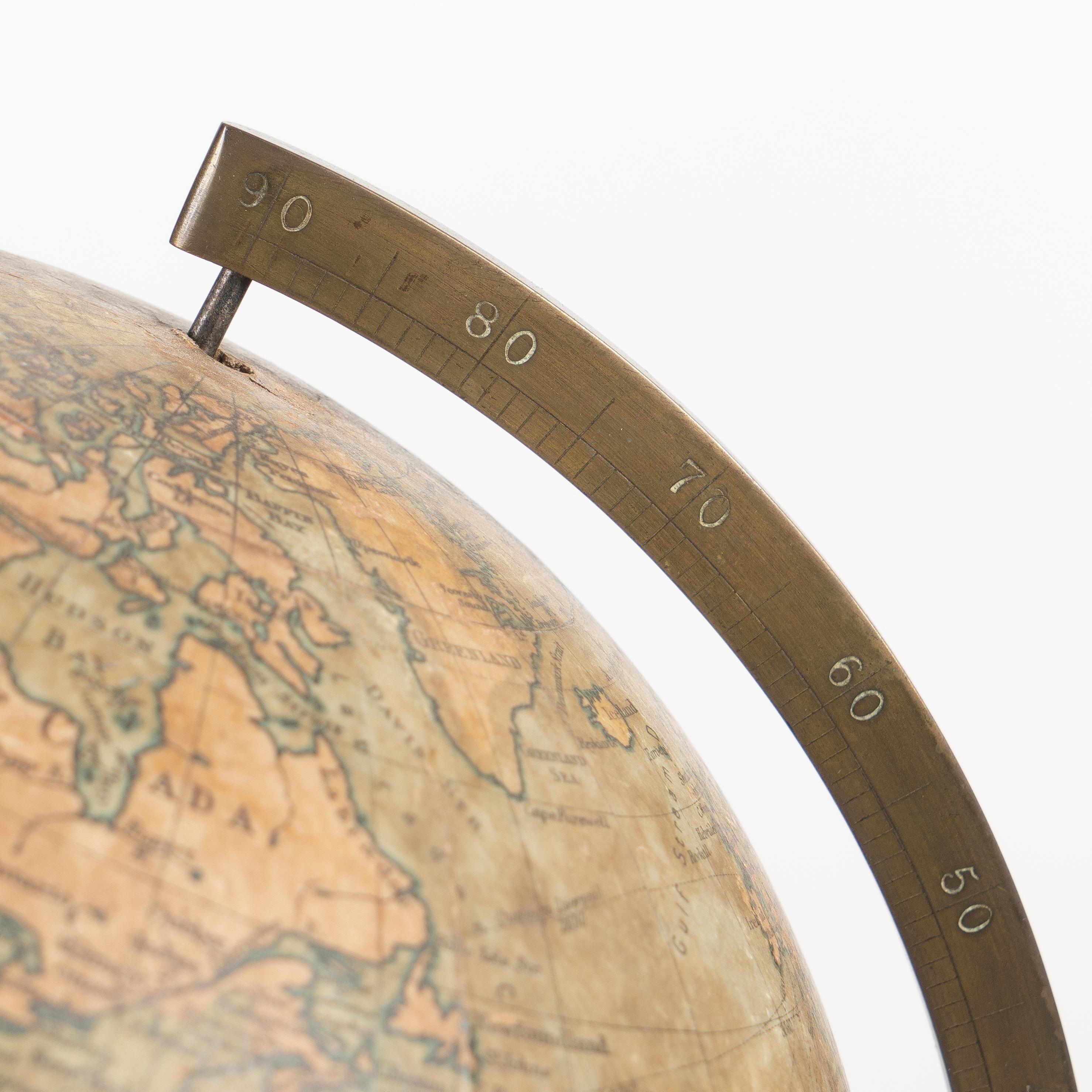Brass George Philip & Son English Terrestrial Globe on Original Stand