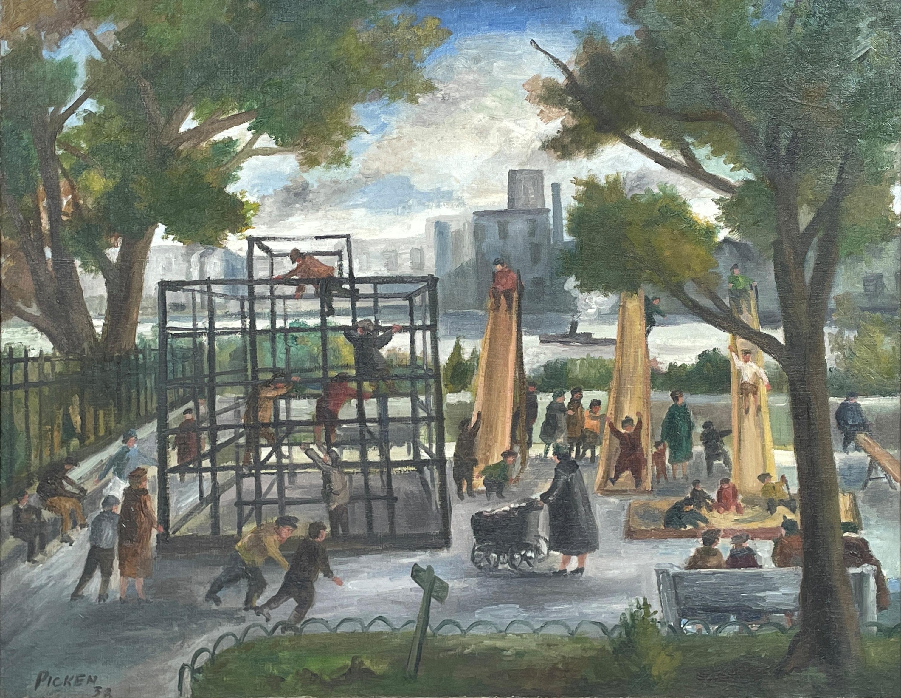 "Playground, Carl Schurz Park" George Picken, New York City, East River, UES WPA
