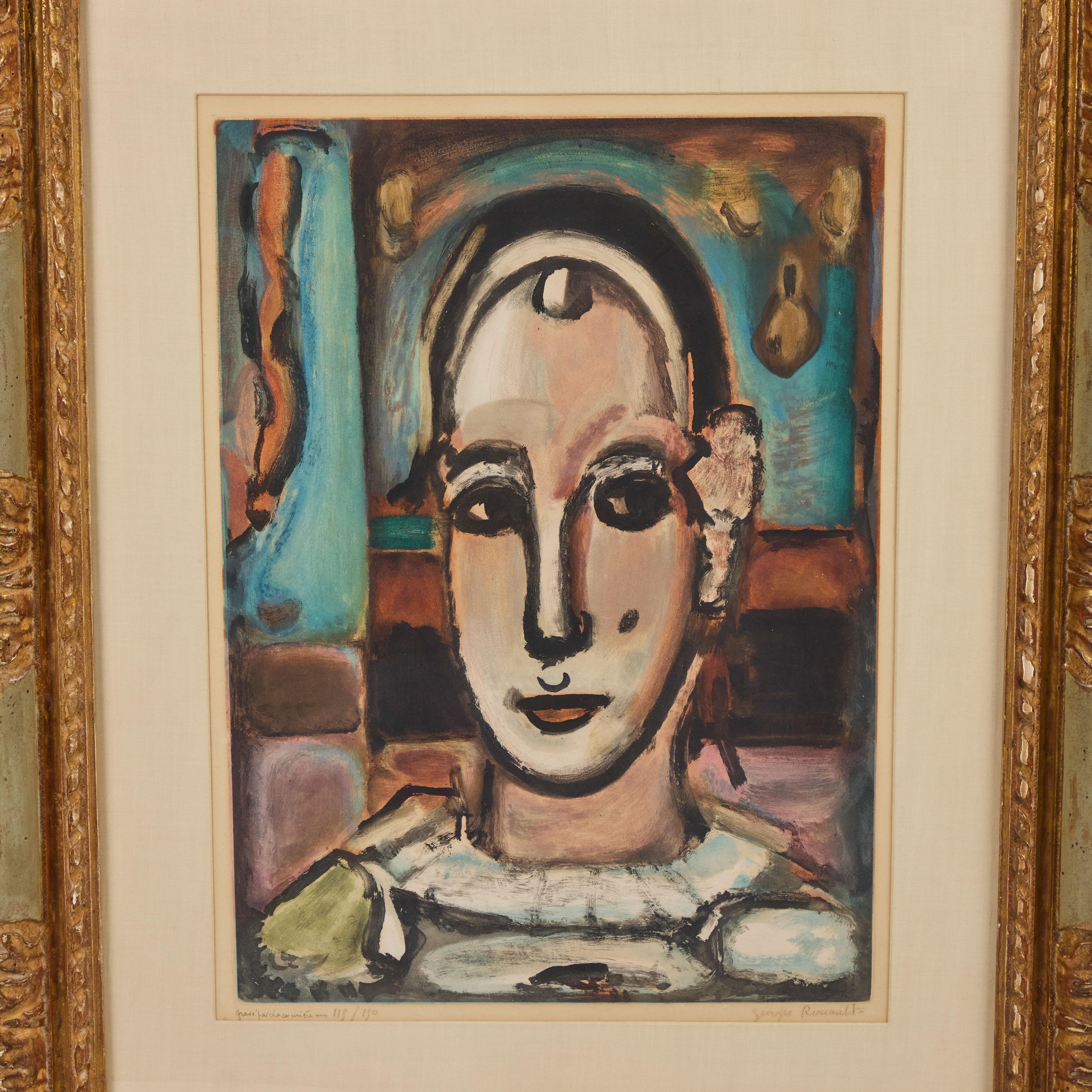 Aquatinta-Porträt, signiert von dem französischen Künstler George Pierrot (1871-1958).

In einem bemalten und vergoldeten Rahmen, mit Passepartout und Glasabdeckung.  

Rouault wurde erstmals 1905 bekannt, als er Werke auf der Ausstellung