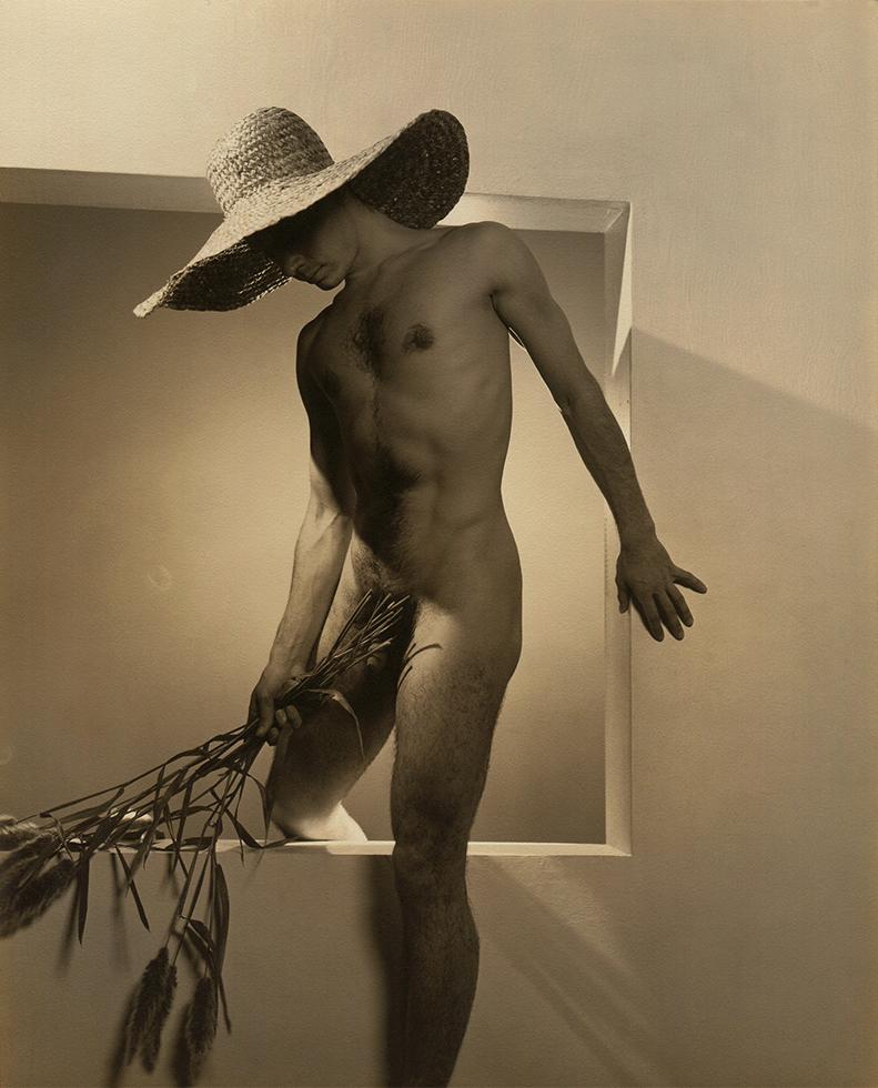 George Platt Lynes Nude Photograph - José Pete Martinez with Hat and Flowers