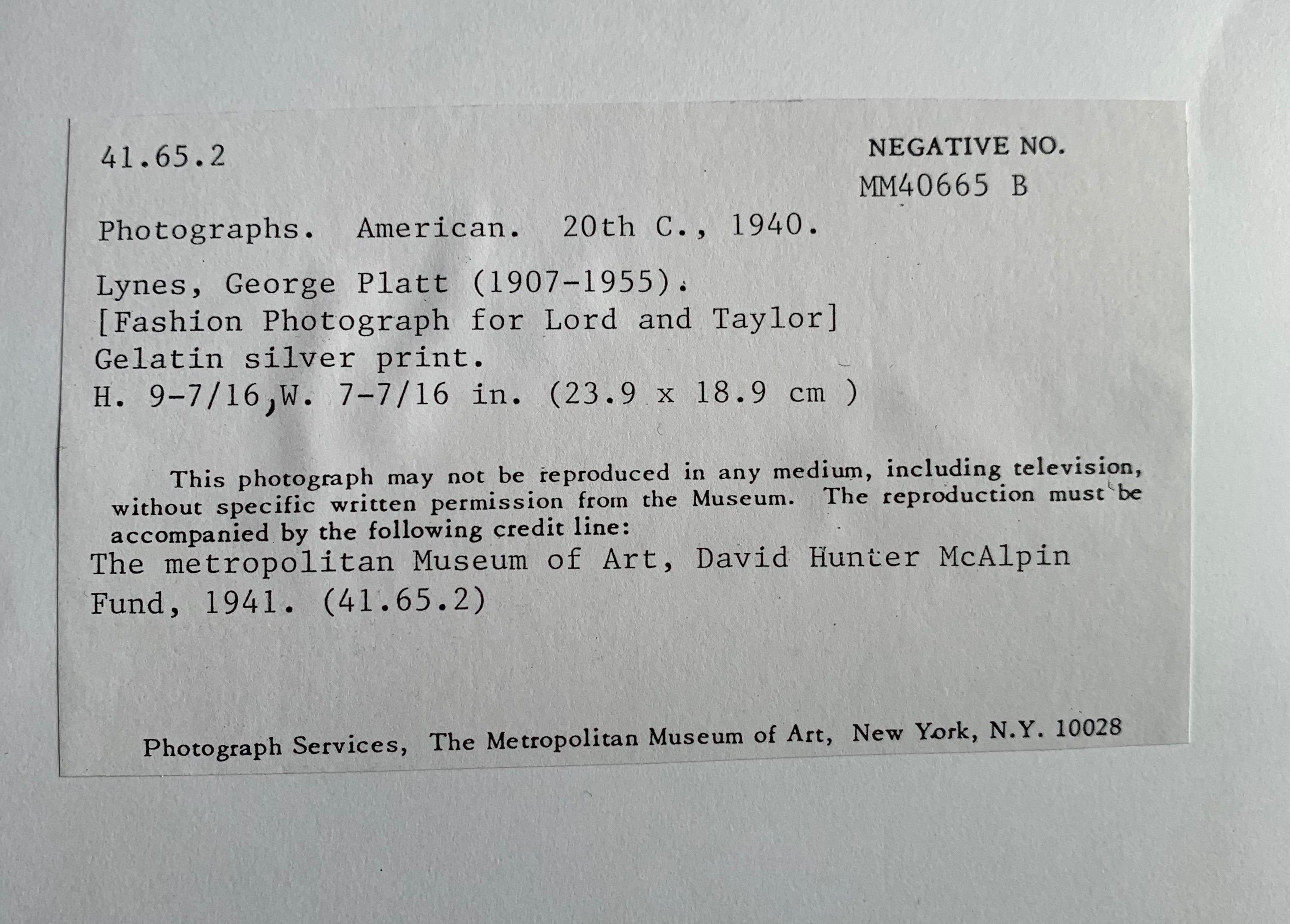 George Platt Lynes Photographie de mode originale en noir et blanc, Metropolitan Museum Art. en vente 2