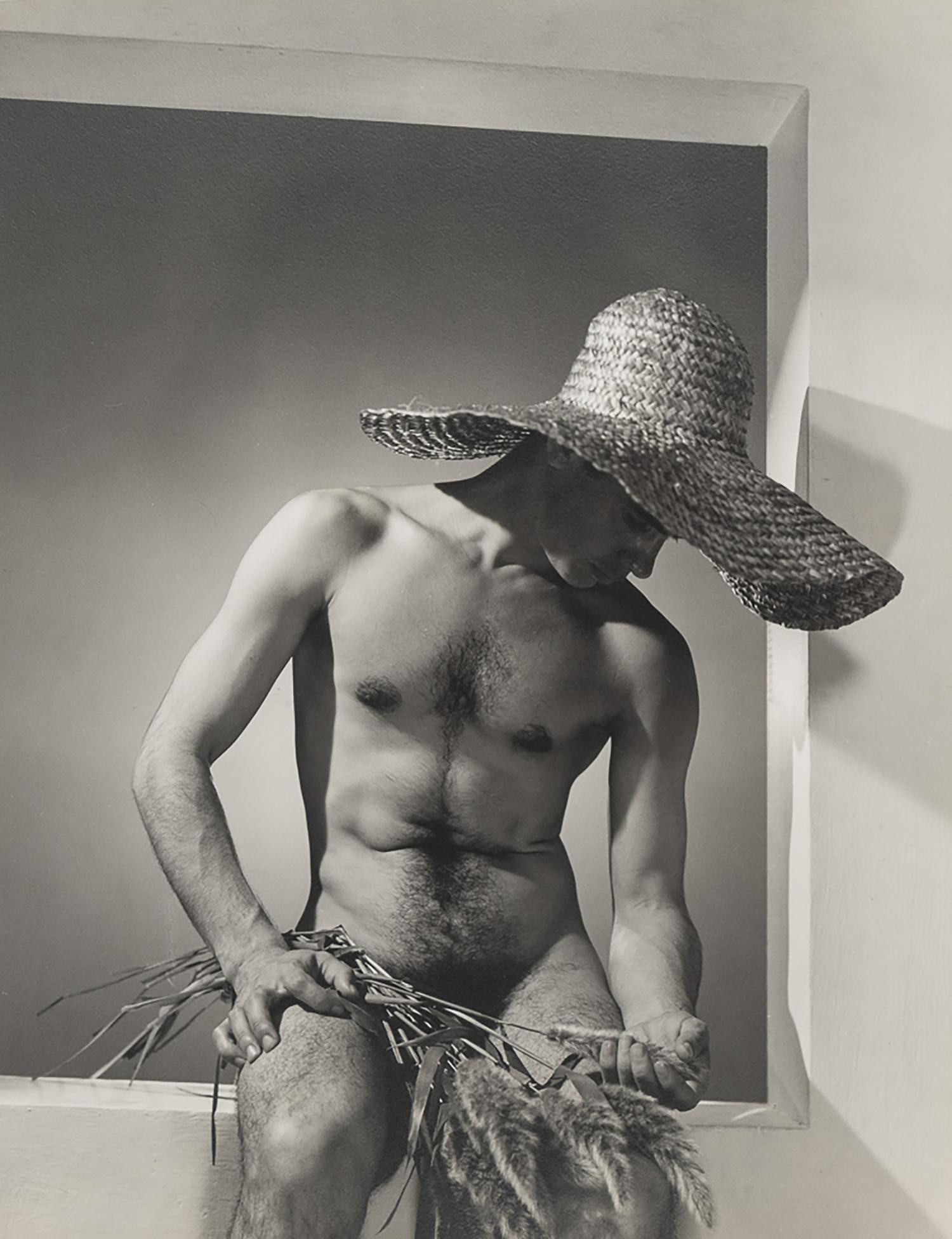 George Platt Lynes Nude Photograph - José Pete Martinez with Straw Hat