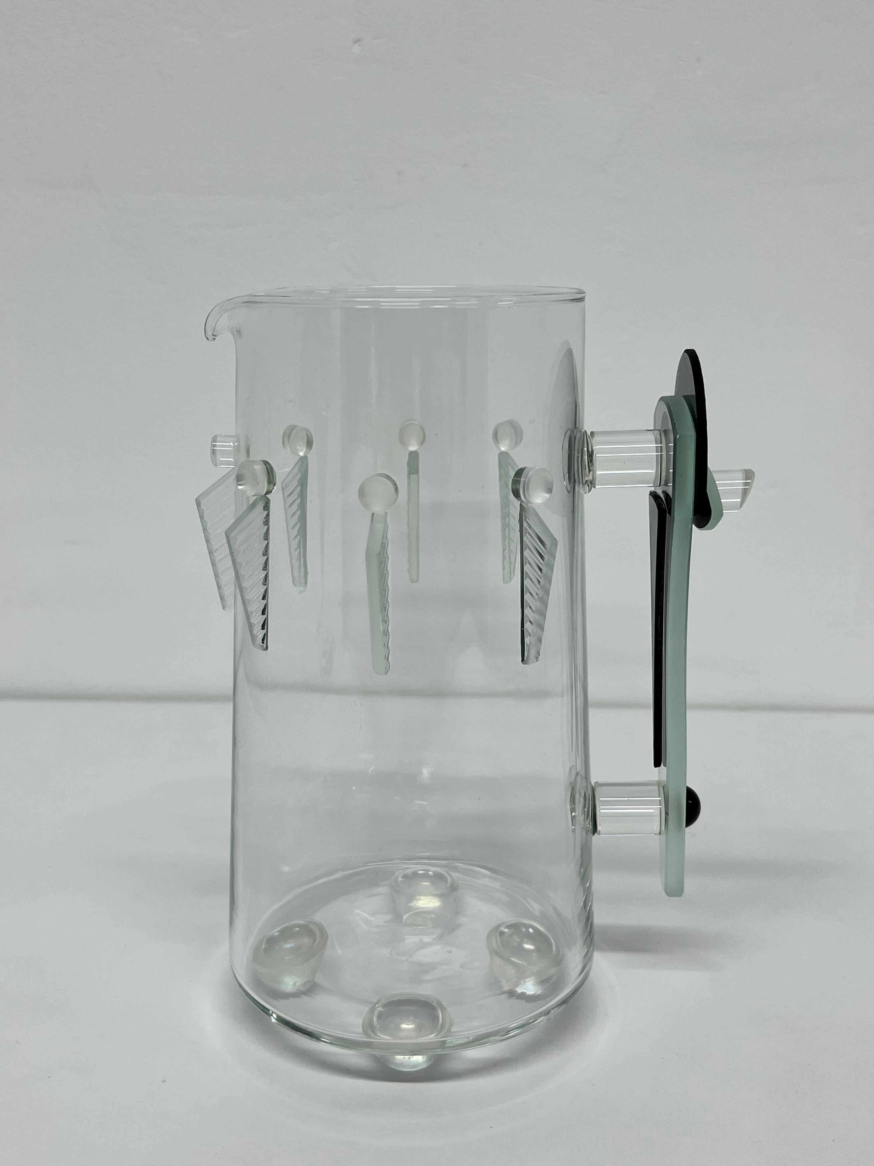 Postmodern deco revival art glass pitcher by George Ponzini.
