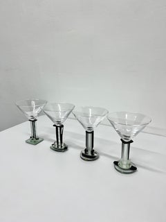 George Ponzini Postmodern Deco Revival Martini Glasses, Set of Four
