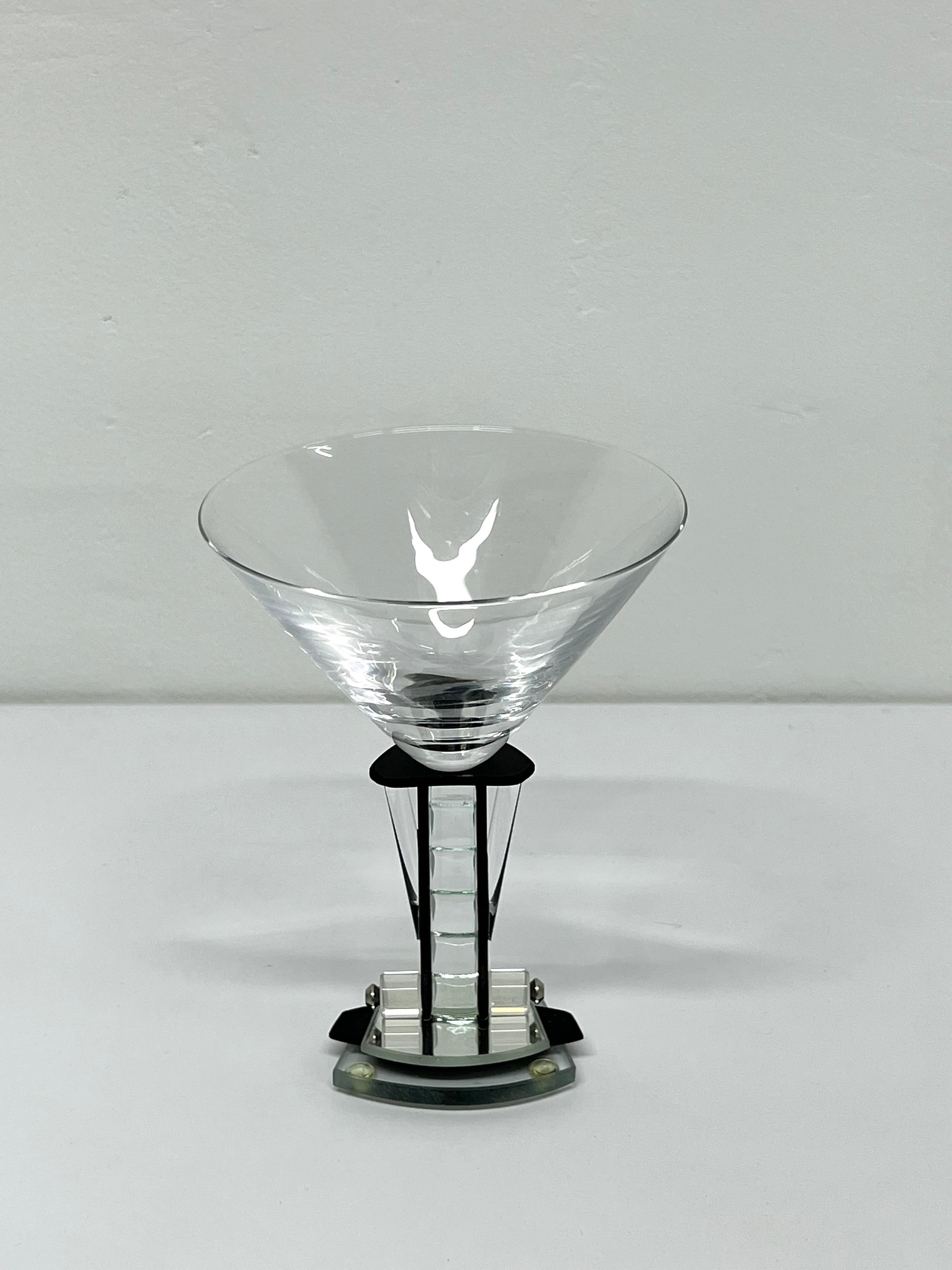 Post-Modern George Ponzini Postmodern Deco Revival Martini Glasses, Set of Four
