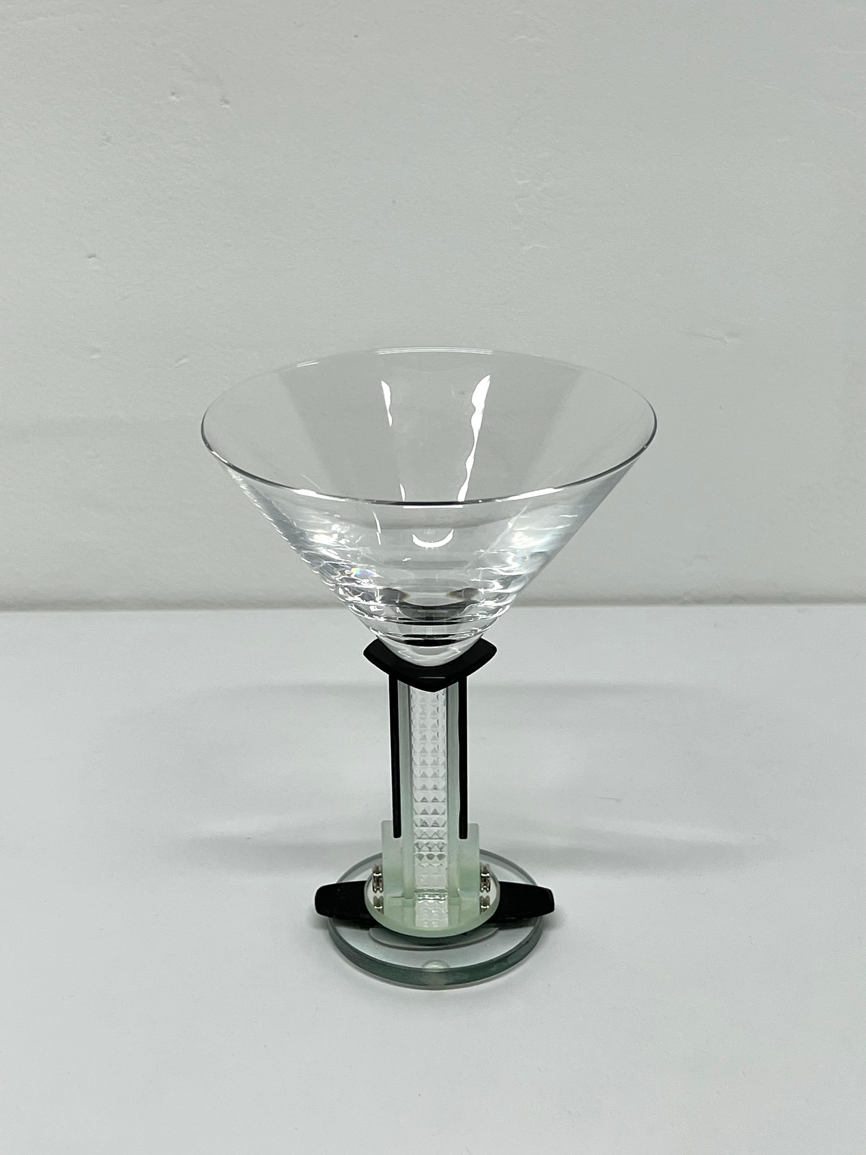 American George Ponzini Postmodern Deco Revival Martini Glasses, Set of Four