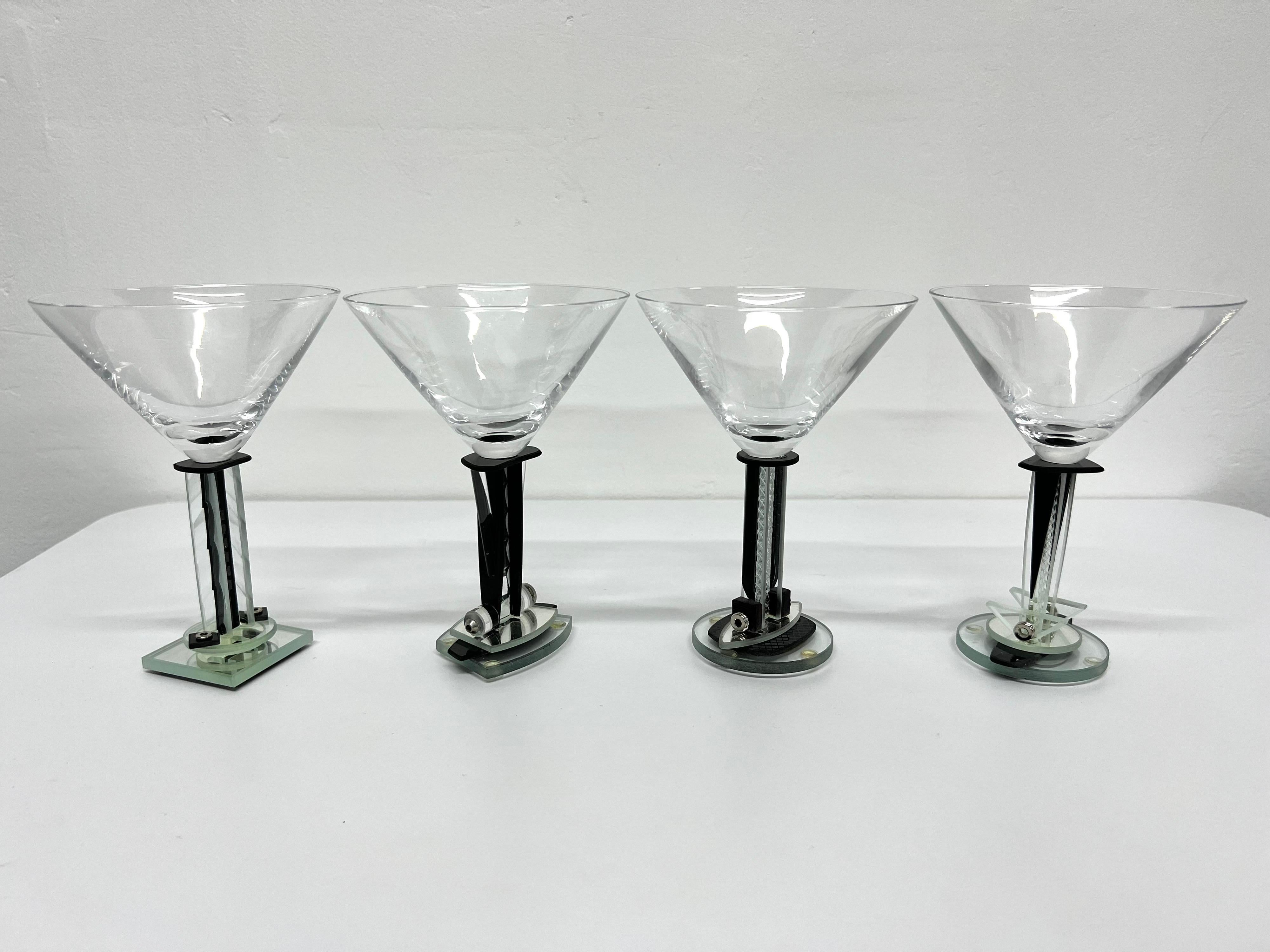 George Ponzini Postmodern Deco Revival Martini Glasses, Set of Four In Good Condition In Miami, FL