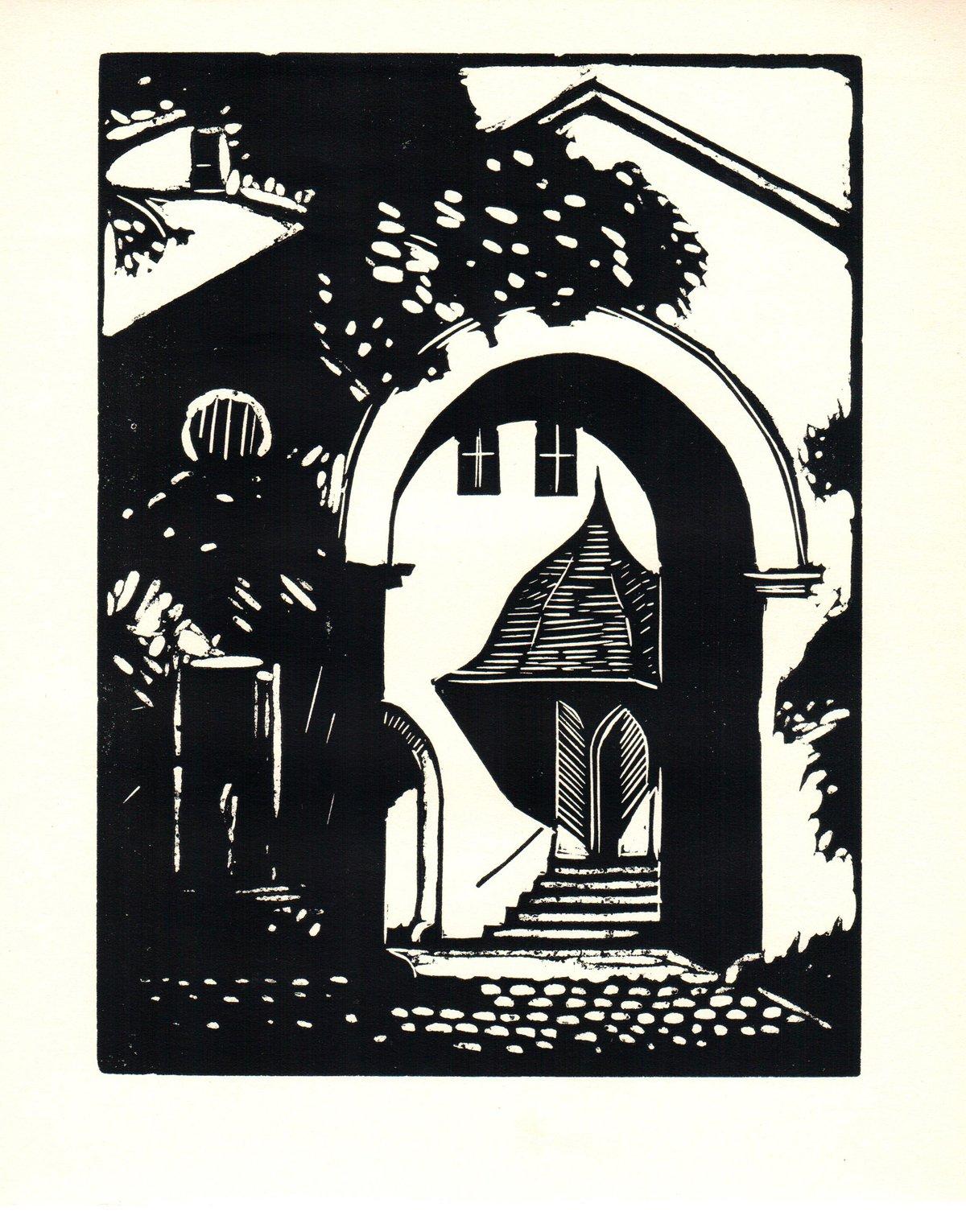 1939 George Raab 'Portal in Weimar' Modernism Black & White Woodblock