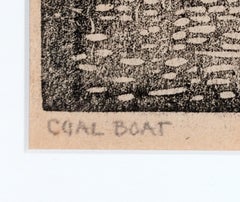 Coal Boat, Milwaukee Linocut Print, Framed, Signed, 1930s, 20x17.25"