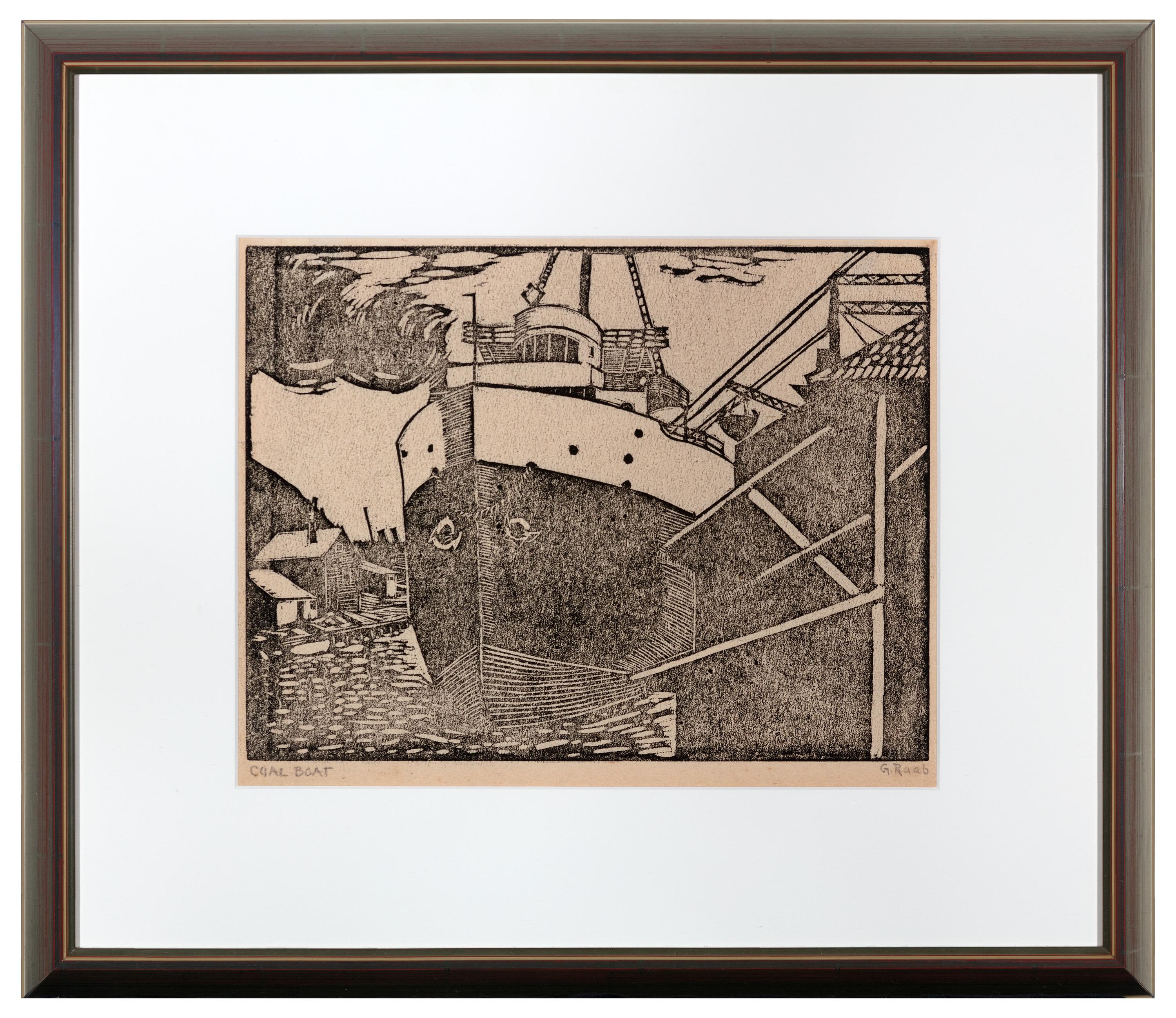 Landscape Print de George Raab - Barco de carbón, Milwaukee