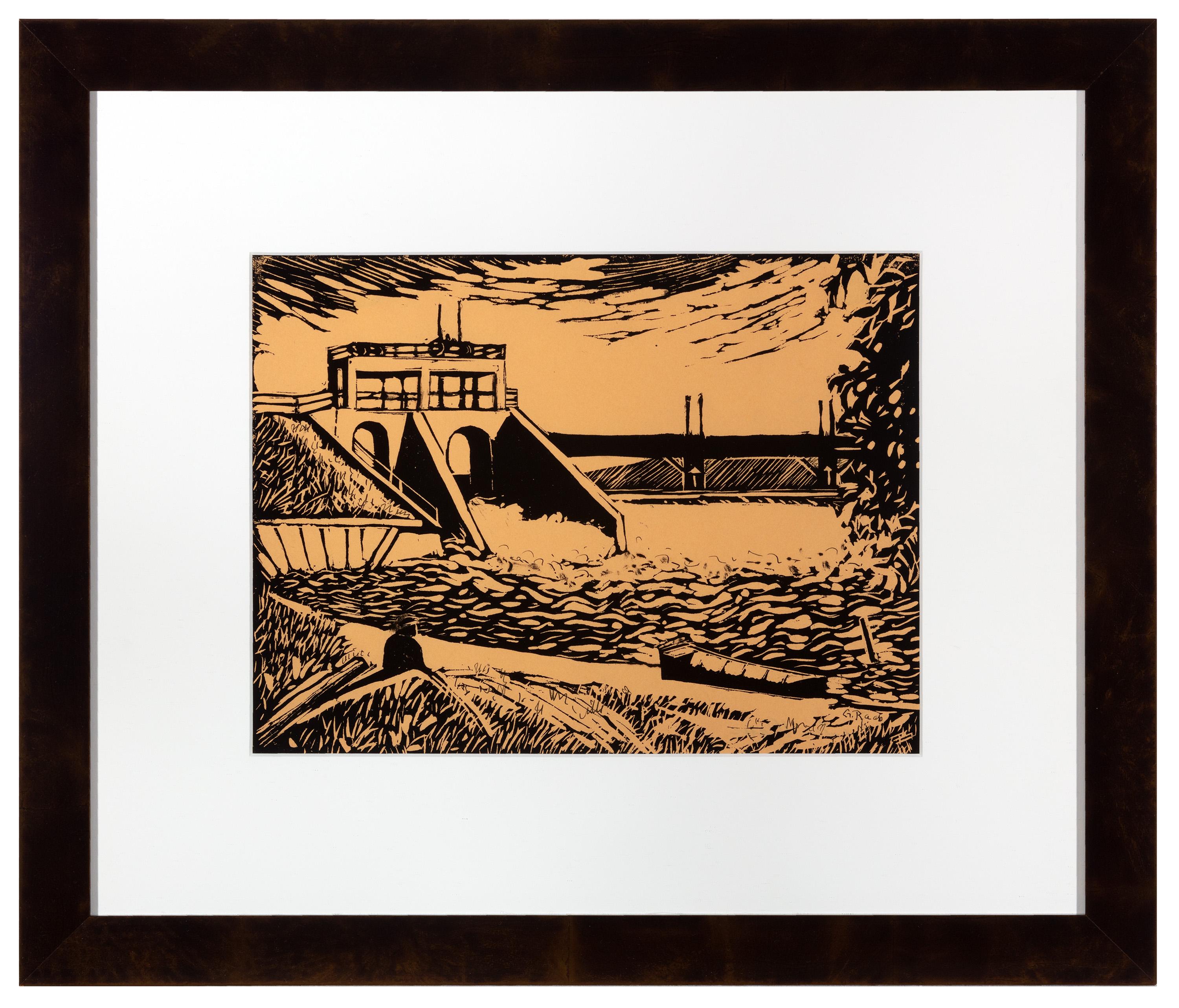 Landscape Print di George Raab - Dam: Decatur, Ill.