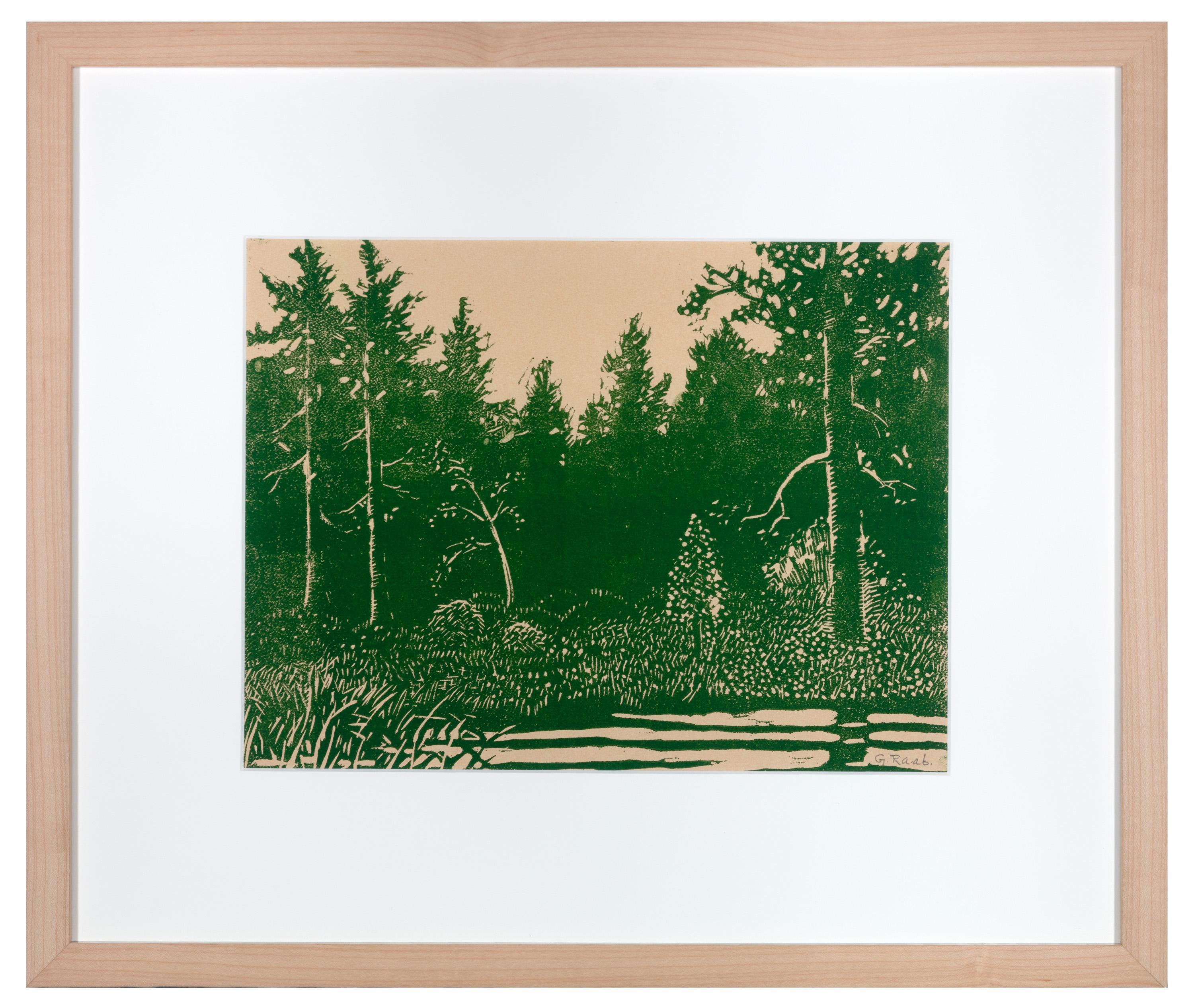 George Raab Landscape Print - "Solitude, " Linoleum Block Print, Signed 
